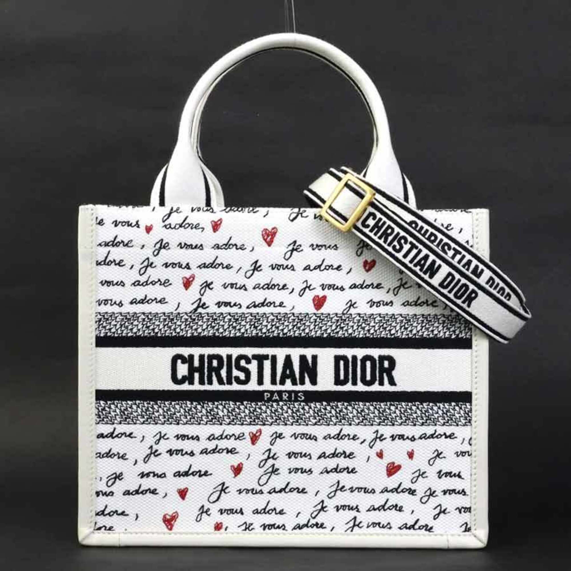 Christian Dior Black Red Color White Canvas Leather Handbag Shoulder Bag (Pre-Owned)