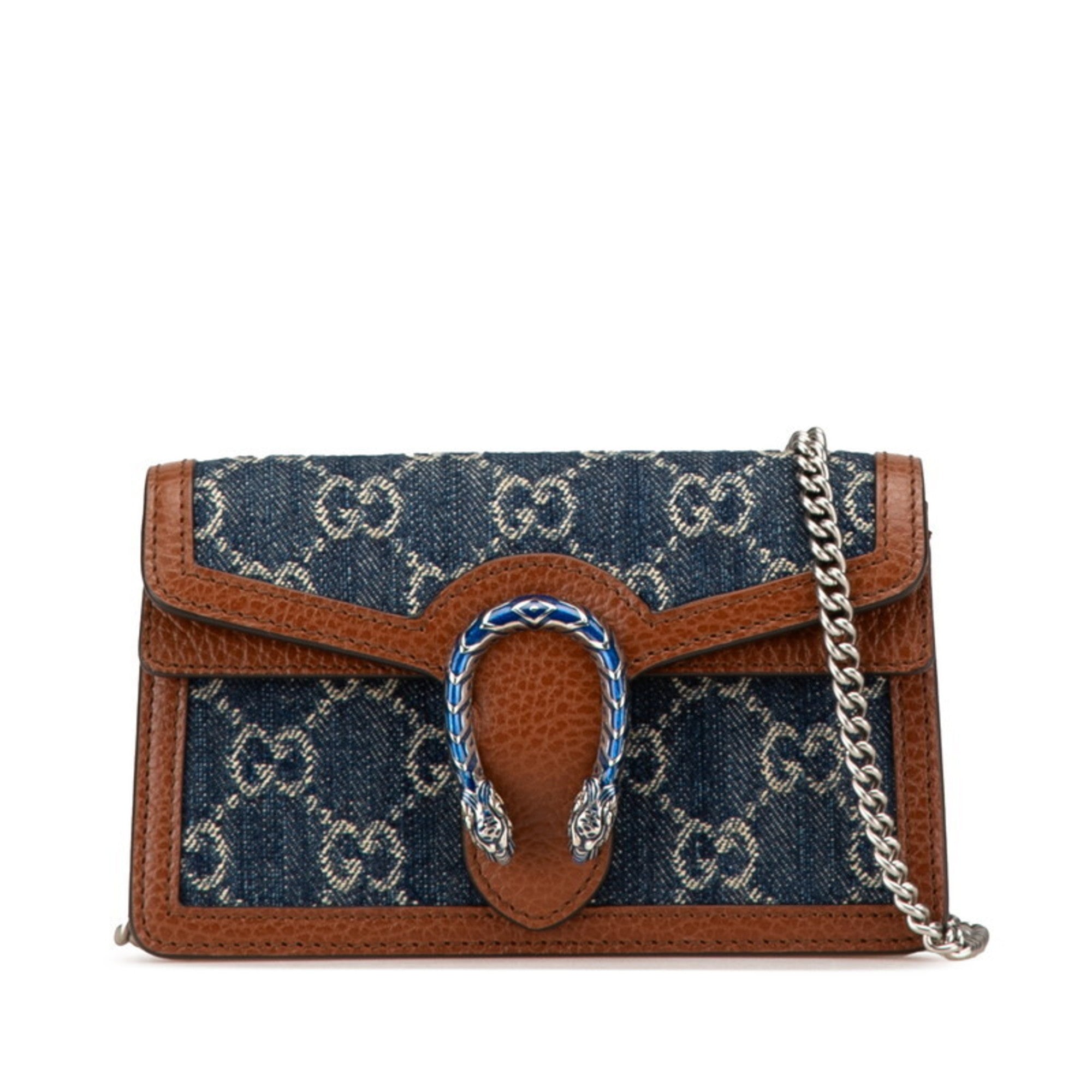 Gucci Brown Denim Leather Shoulder Bag (Pre-Owned)