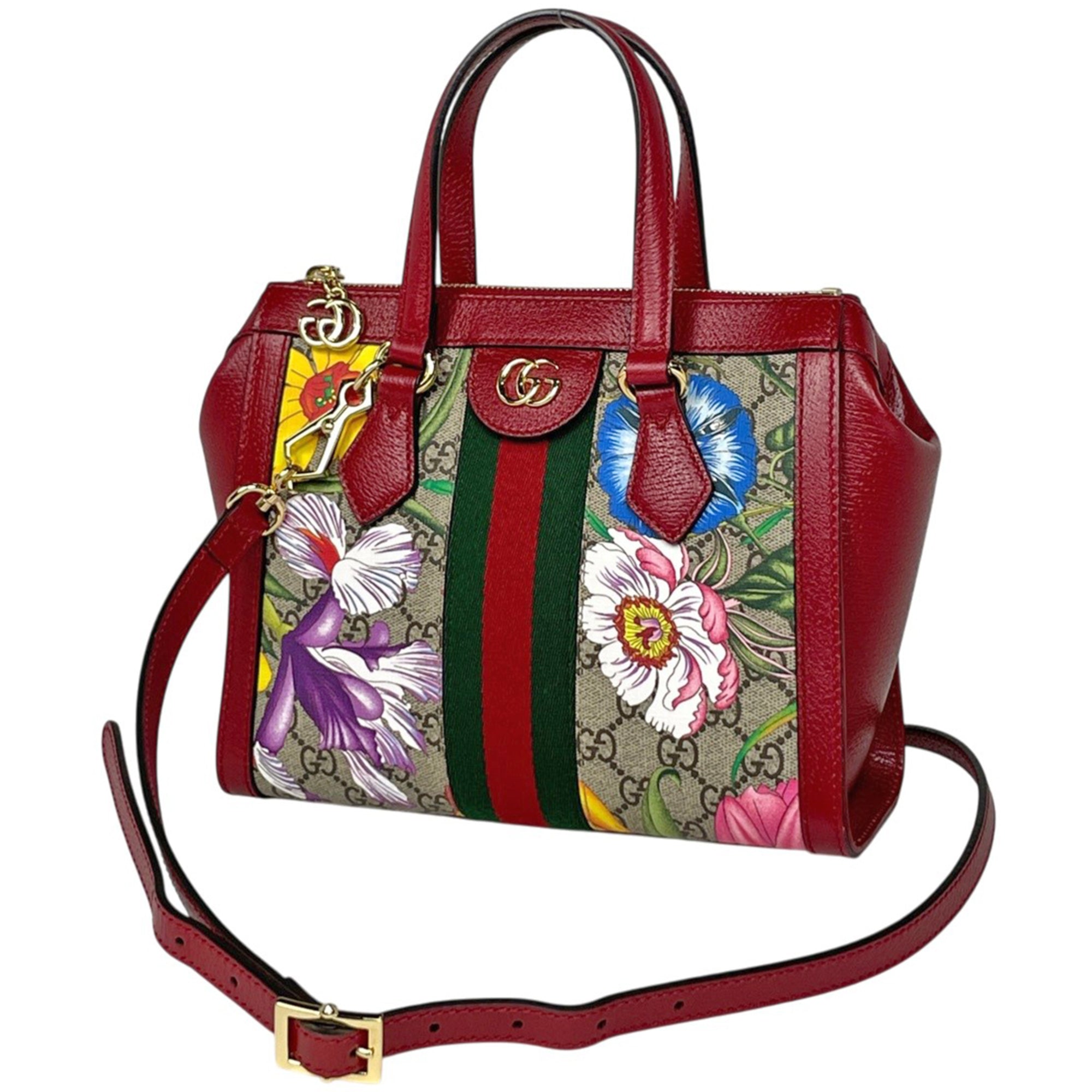 Gucci Beige Red Color Coated Canvas Leather Tote Bag (Pre-Owned)
