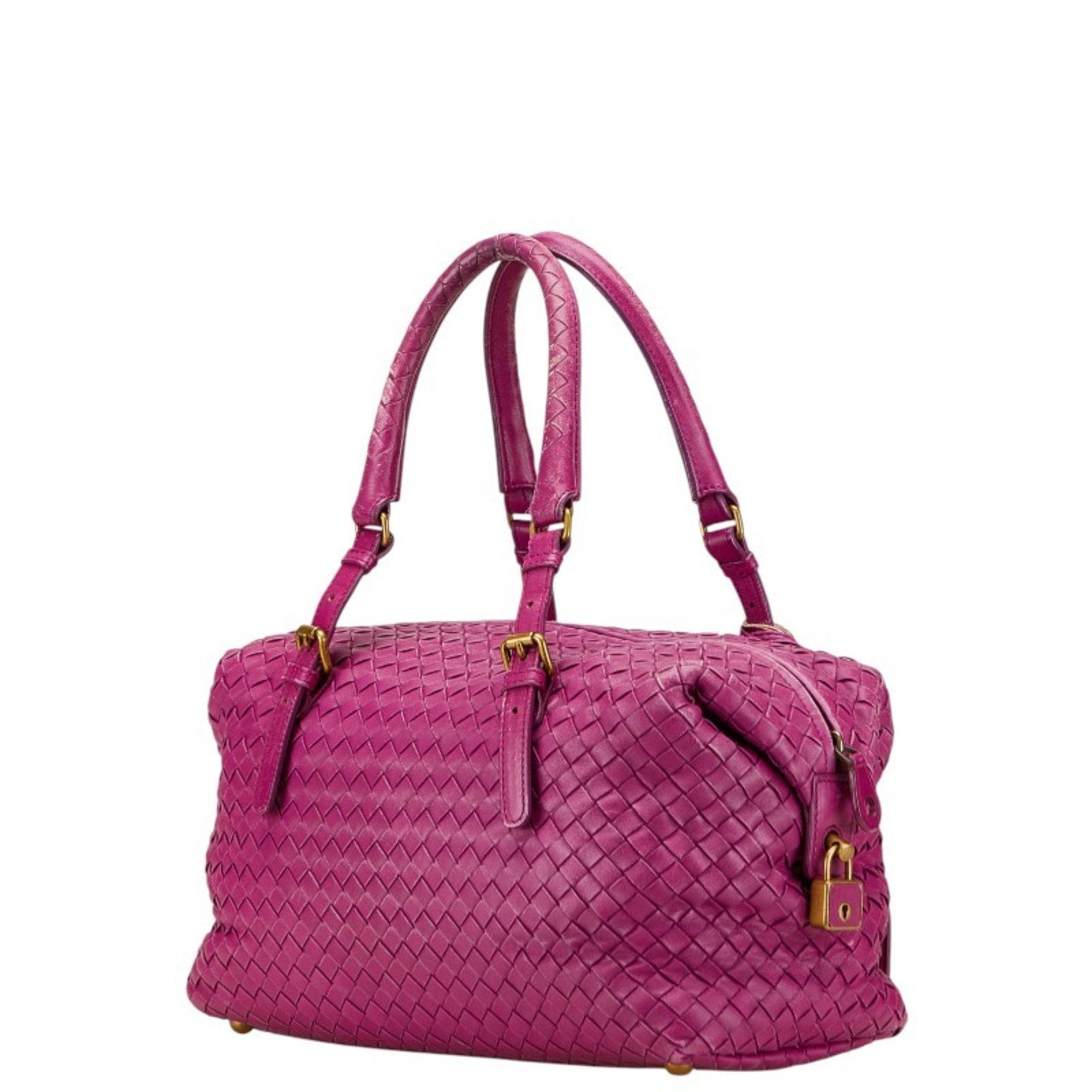 Bottega Veneta Intrecciato Purple Leather Boston Bag Handbag (Pre-Owned)