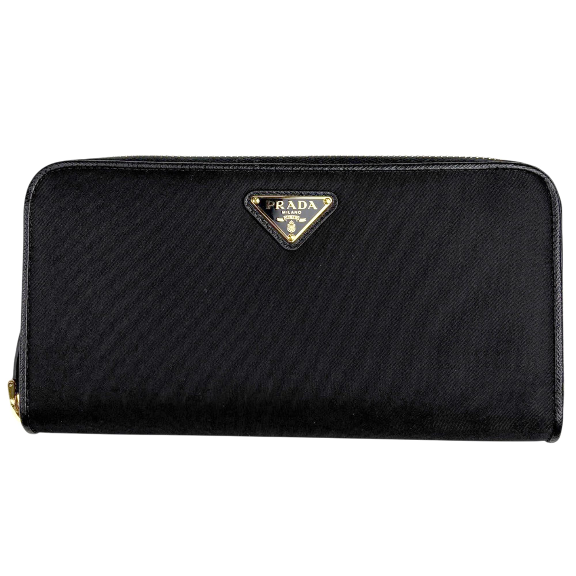 Prada Black Nylon Leather Long Wallet (Bi-Fold) (Pre-Owned)