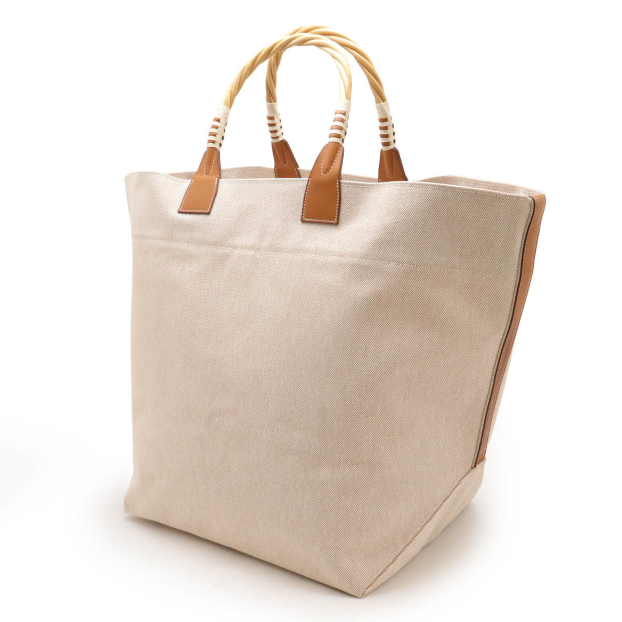 Hermes Beige Brown Toile H Straw Barenia Leather Tote Bag (Pre-Owned)