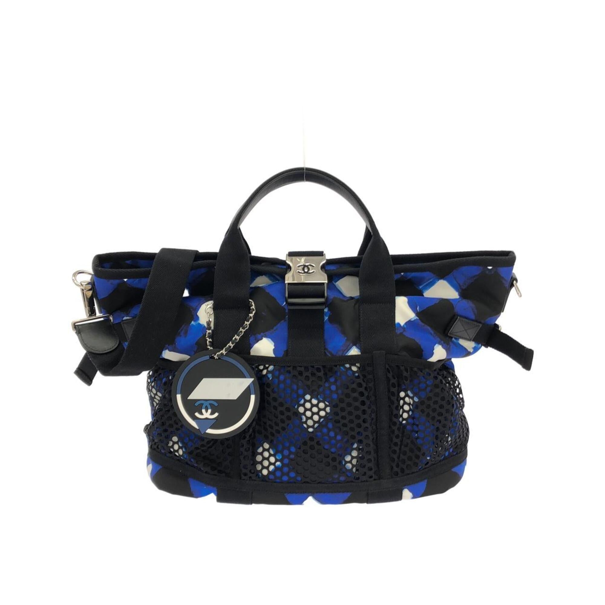 Chanel Black Blue White Nylon Handbag (Pre-Owned)