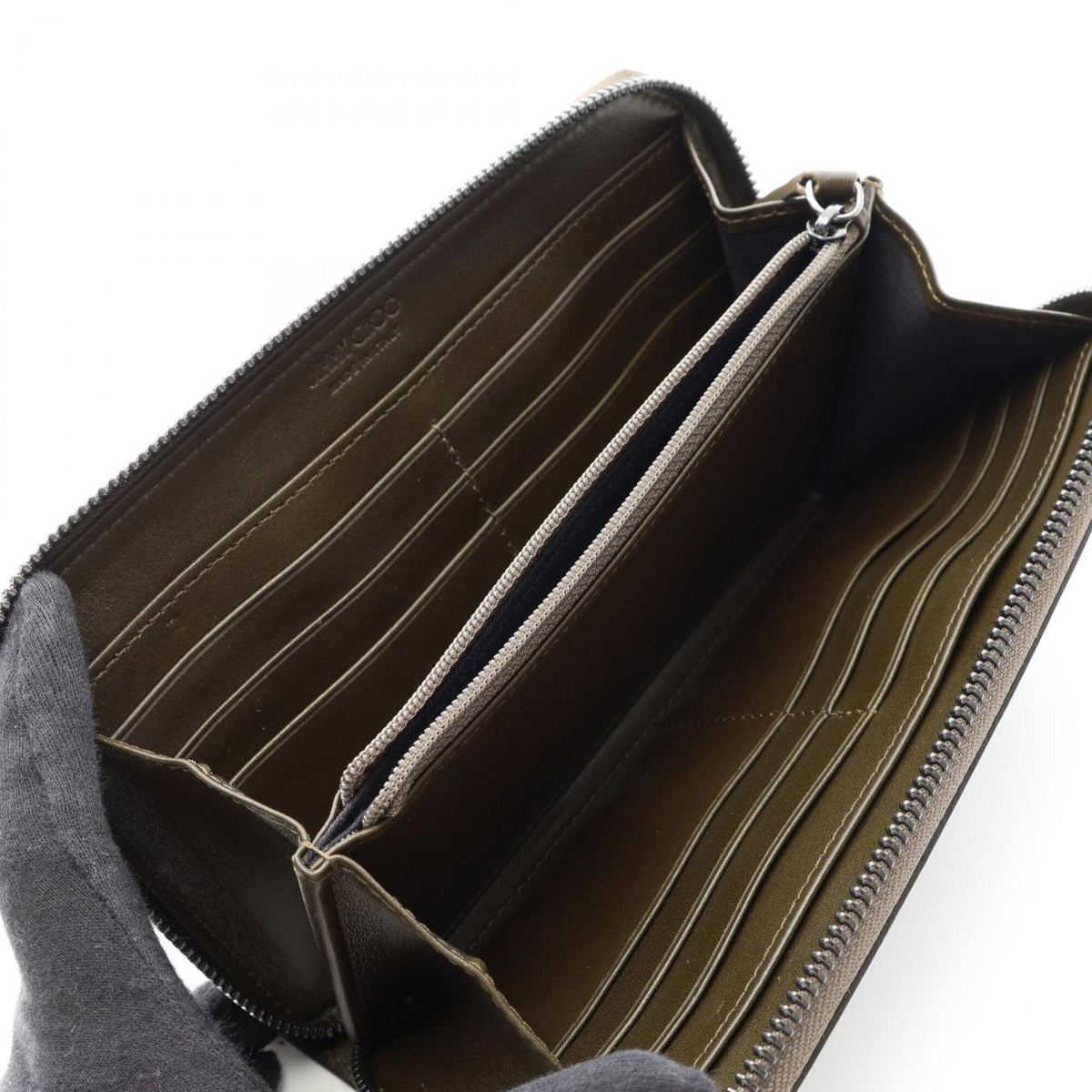 Jimmy Choo Khaki Leather Long Wallet (Bi-Fold) (Pre-Owned)