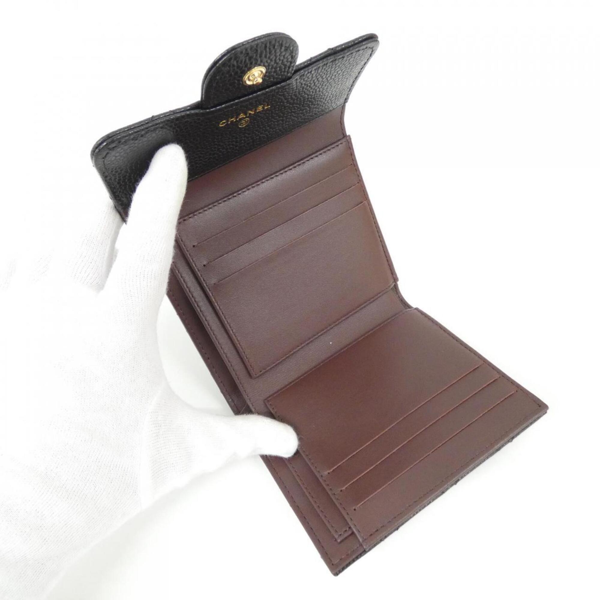 Chanel Black Bordeaux Grained Calfskin Wallet (Tri-Fold) (Pre-Owned)