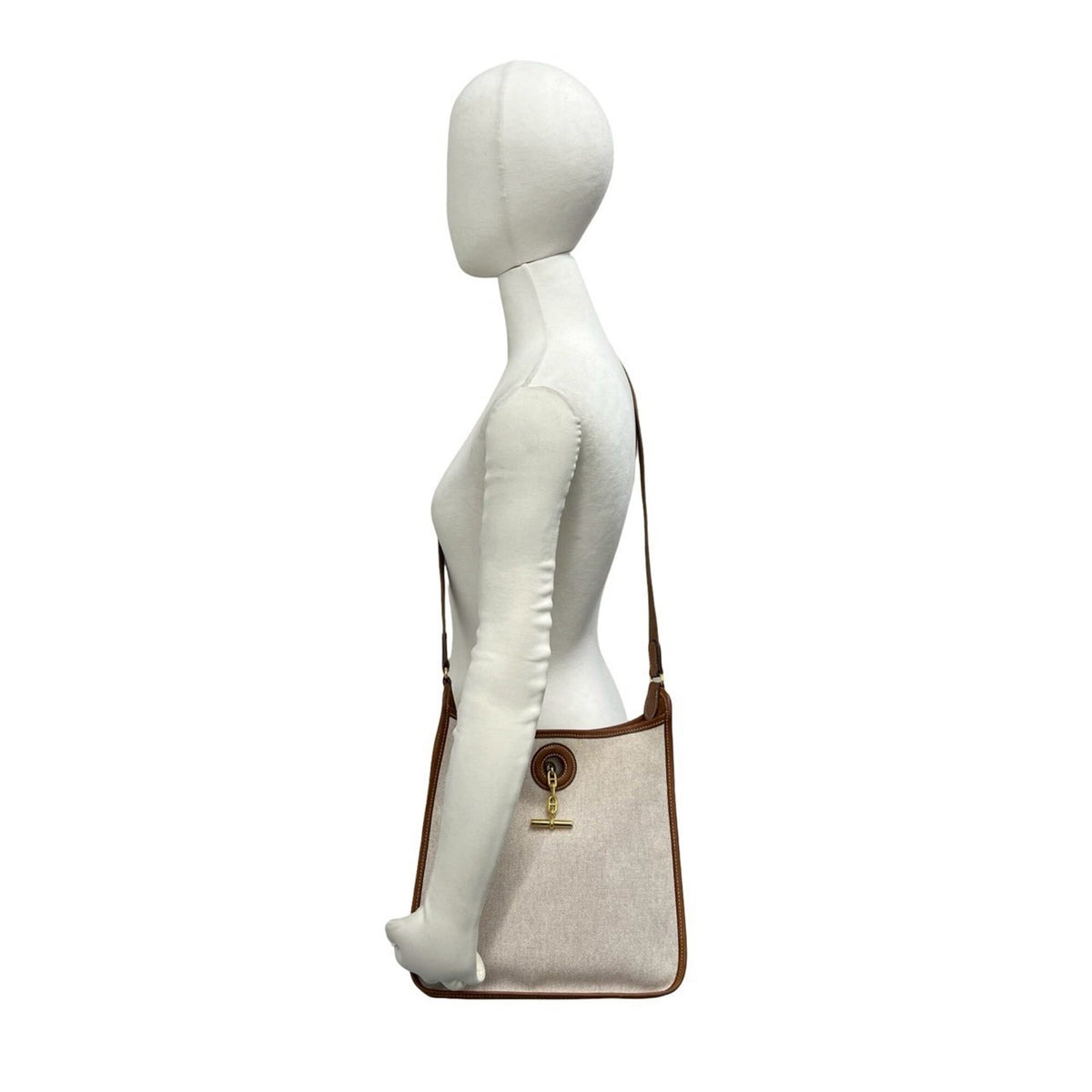 Hermes Beige Brown Toile H Buffalo Leather Shoulder Bag (Pre-Owned)