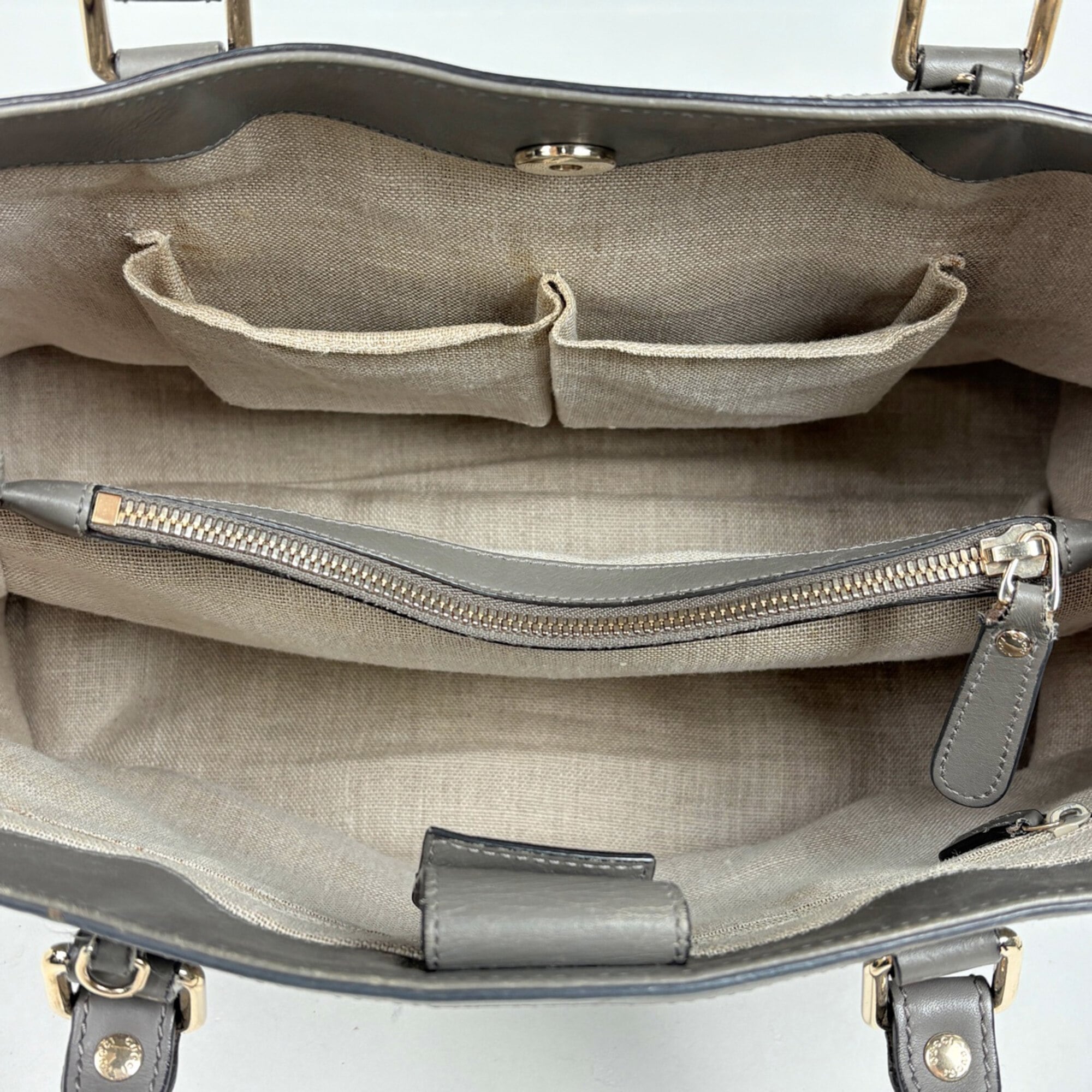 Gucci Gray Leather Handbag Shoulder Bag Tote Bag (Pre-Owned)