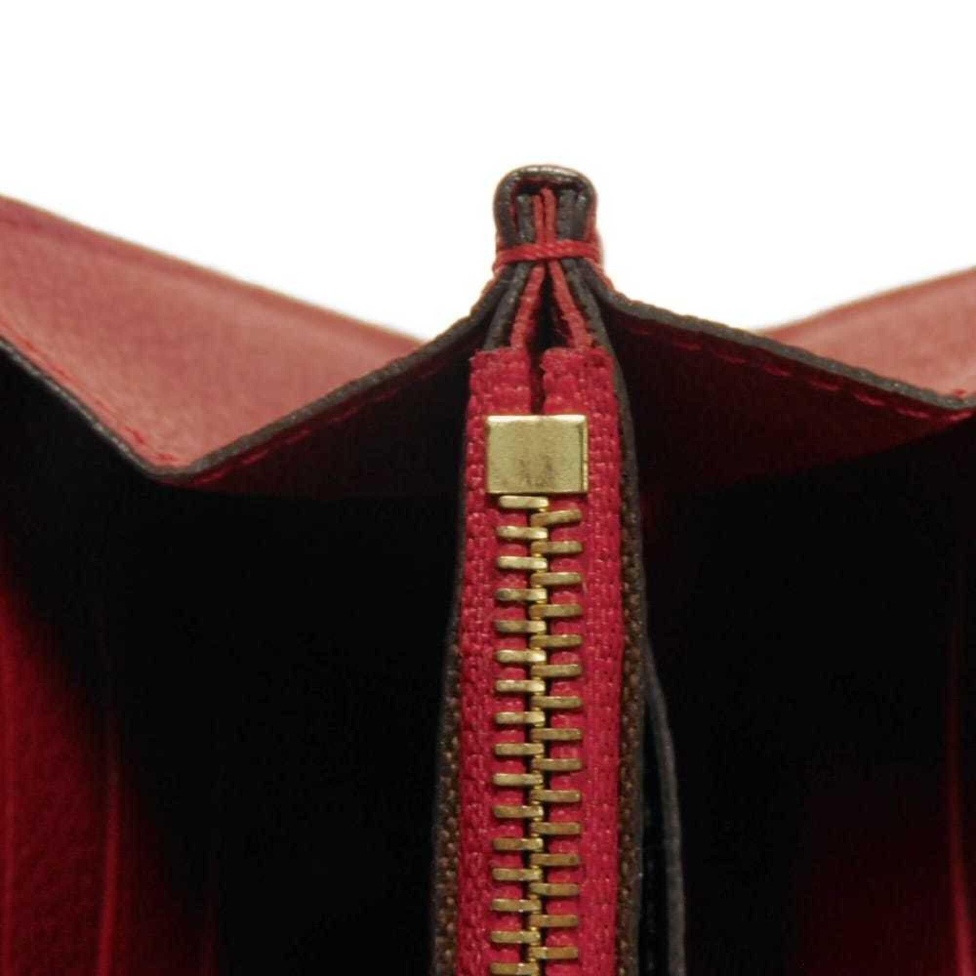 Louis Vuitton Brown Cerise Red Color Monogram Canvas Leather Long Wallet (Tri-Fold) (Pre-Owned)