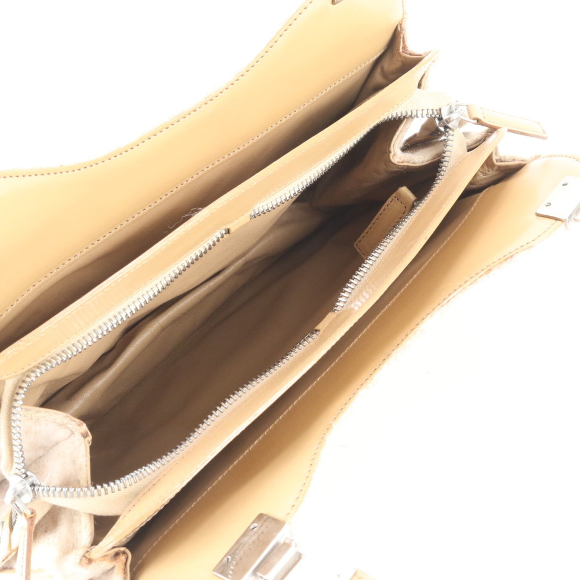 Fendi Zucca Beige Leather Canvas Handbag Shoulder Bag (Pre-Owned)