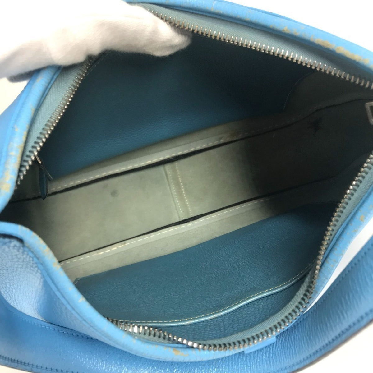 Hermes Trim Blue Leather Shoulder Bag Tote Bag (Pre-Owned)