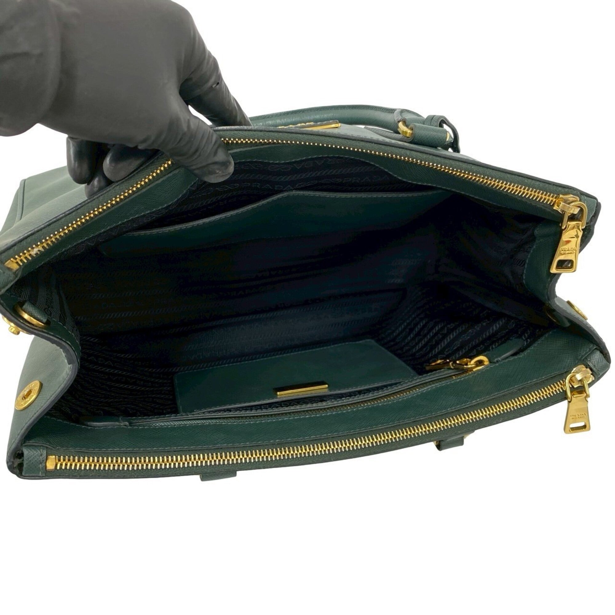 Prada Green Leather Handbag Shoulder Bag Tote Bag (Pre-Owned)