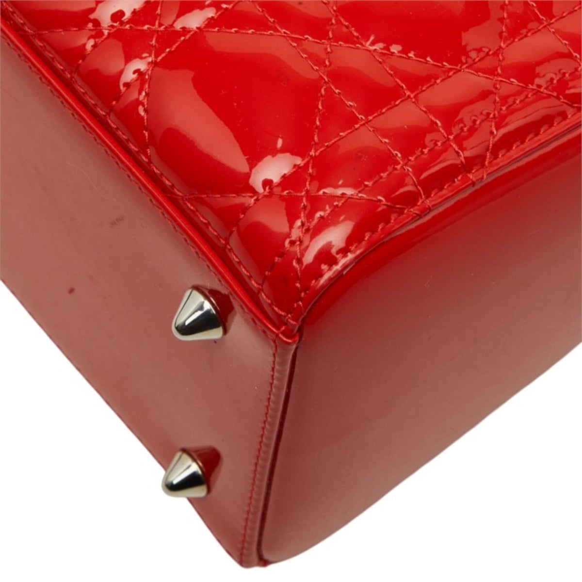Christian Dior Lady Dior Red Color Patent Leather Handbag Shoulder Bag (Pre-Owned)