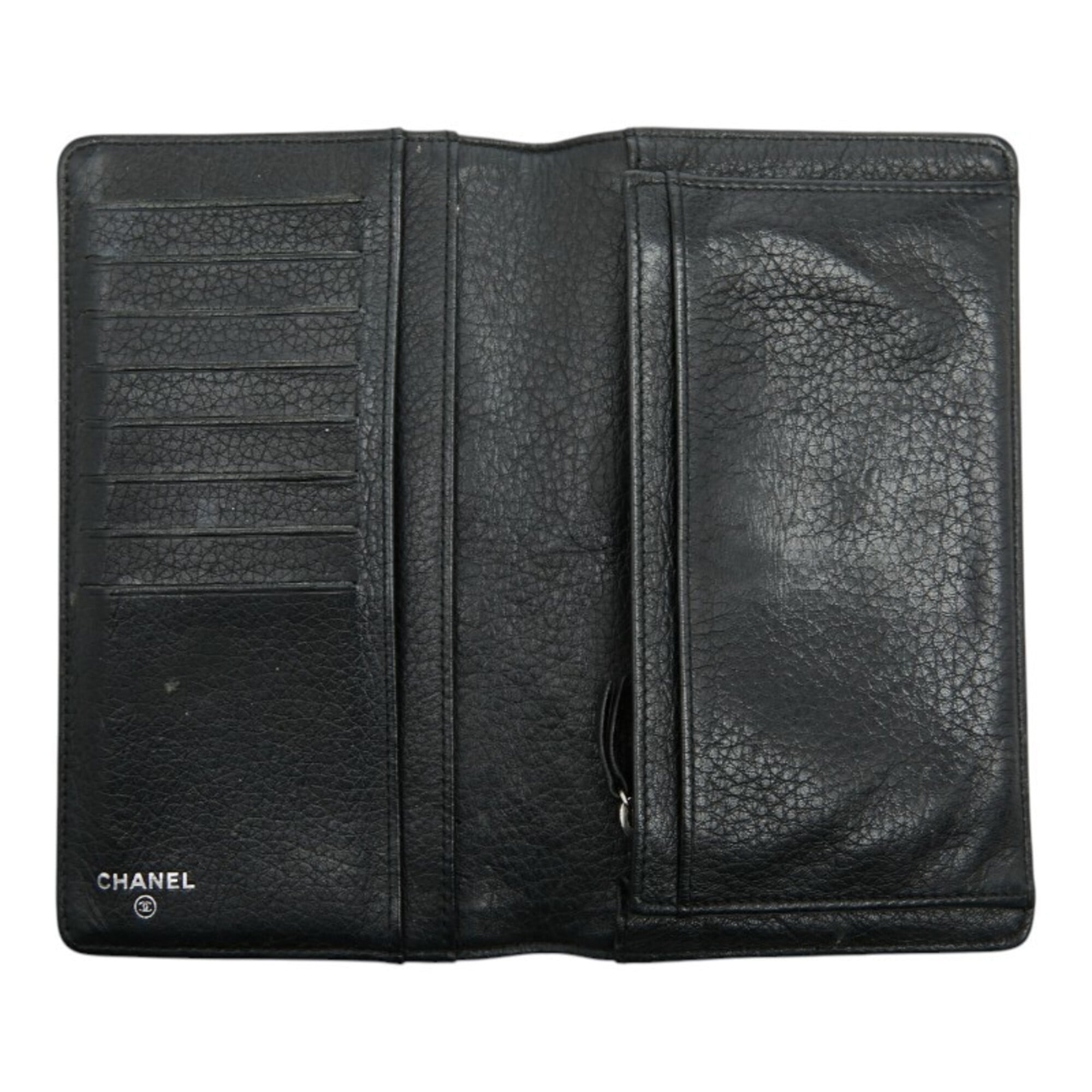 Chanel Black Leather Long Wallet (Bi-Fold) (Pre-Owned)
