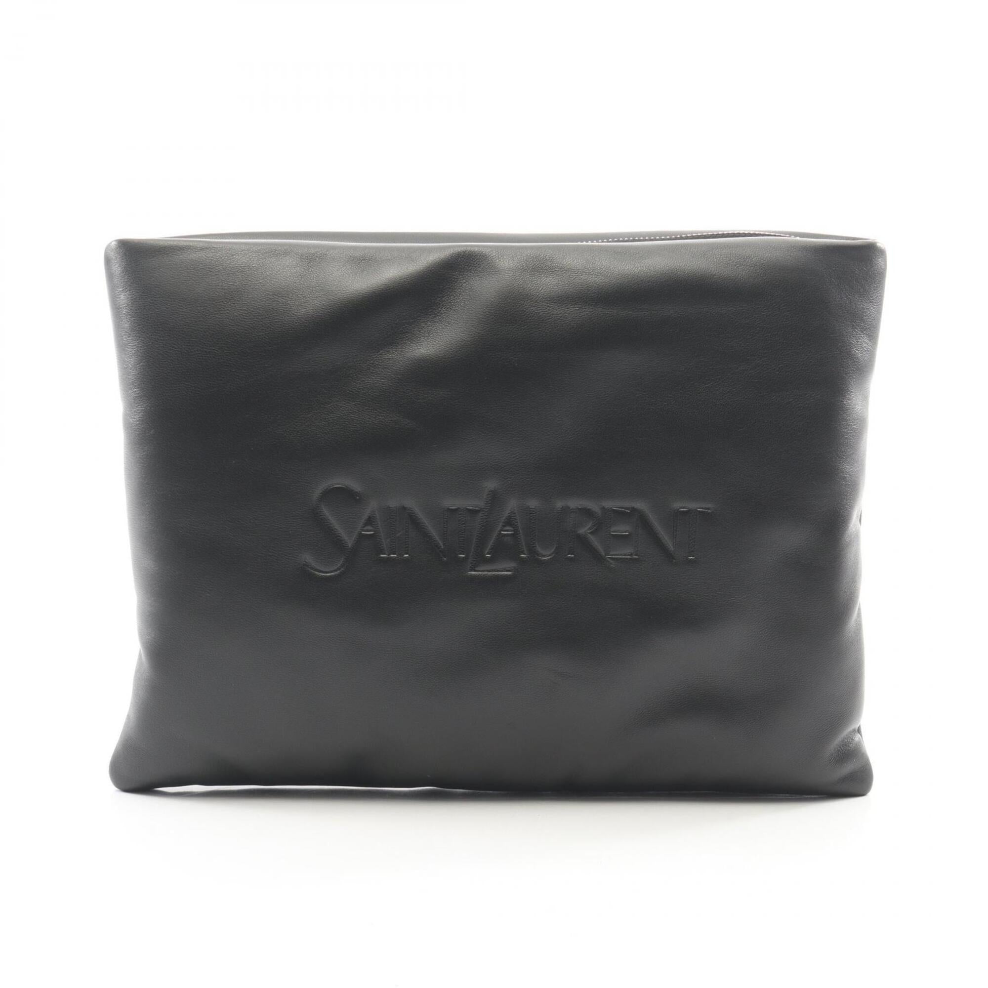 Yves Saint Laurent Black Leather Clutch Bag Pouch (Pre-Owned)