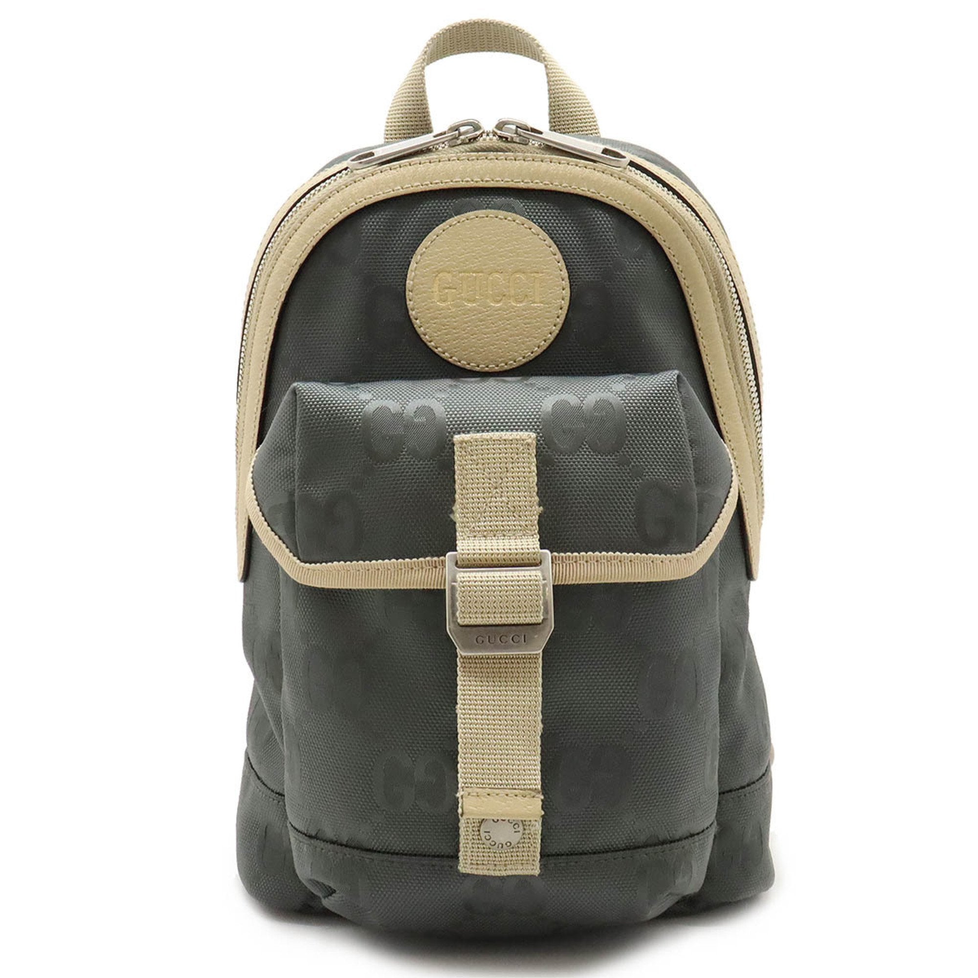 Gucci Beige Gray Nylon Canvas Leather Shoulder Bag Sling Bag (Pre-Owned)