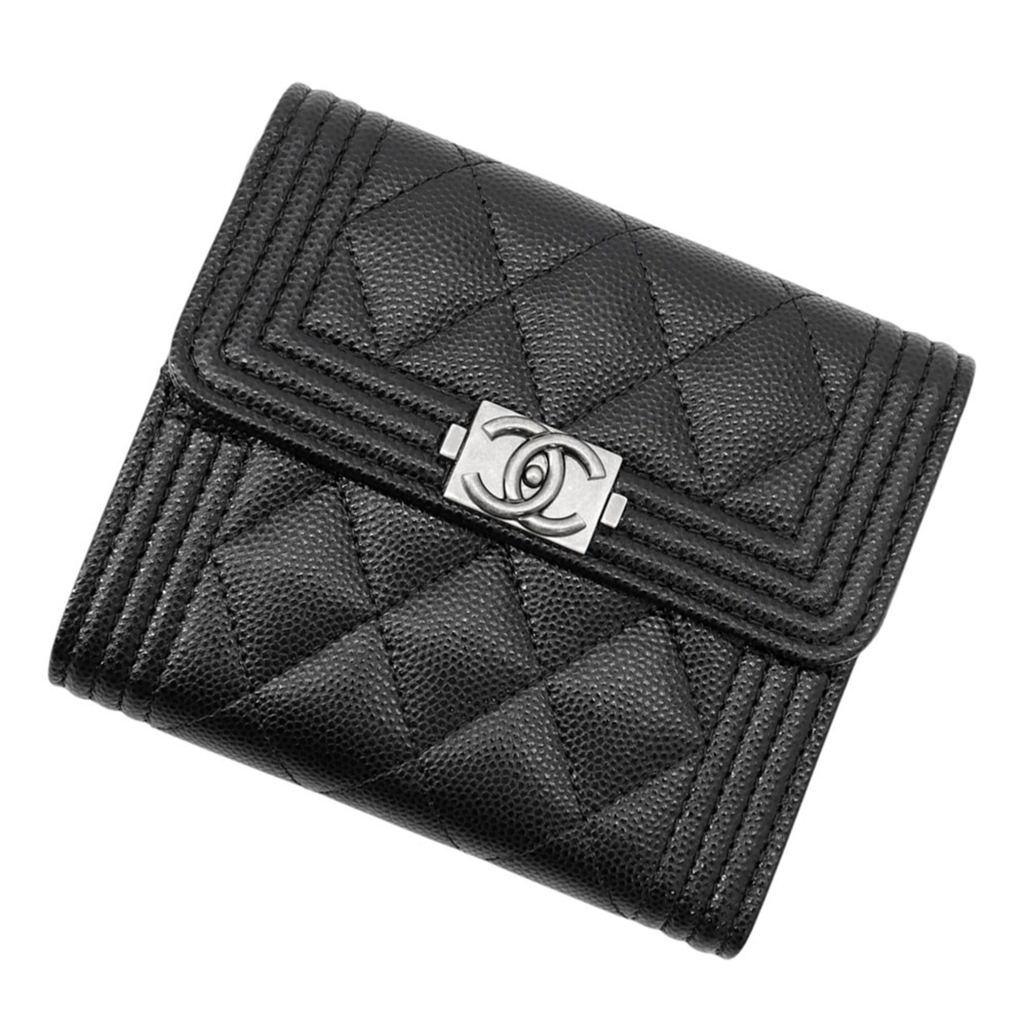 Chanel Matelasse Black Grained Calfskin Wallet (Tri-Fold) (Pre-Owned)