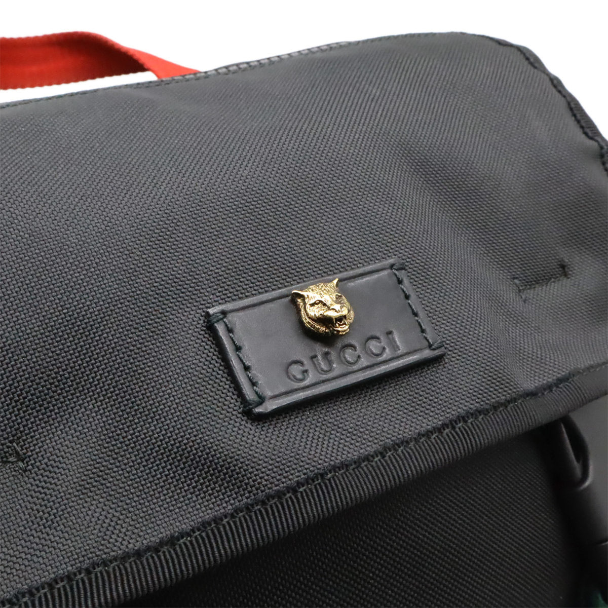 Gucci Black Green Navy Red Color Canvas Leather Backpack (Pre-Owned)