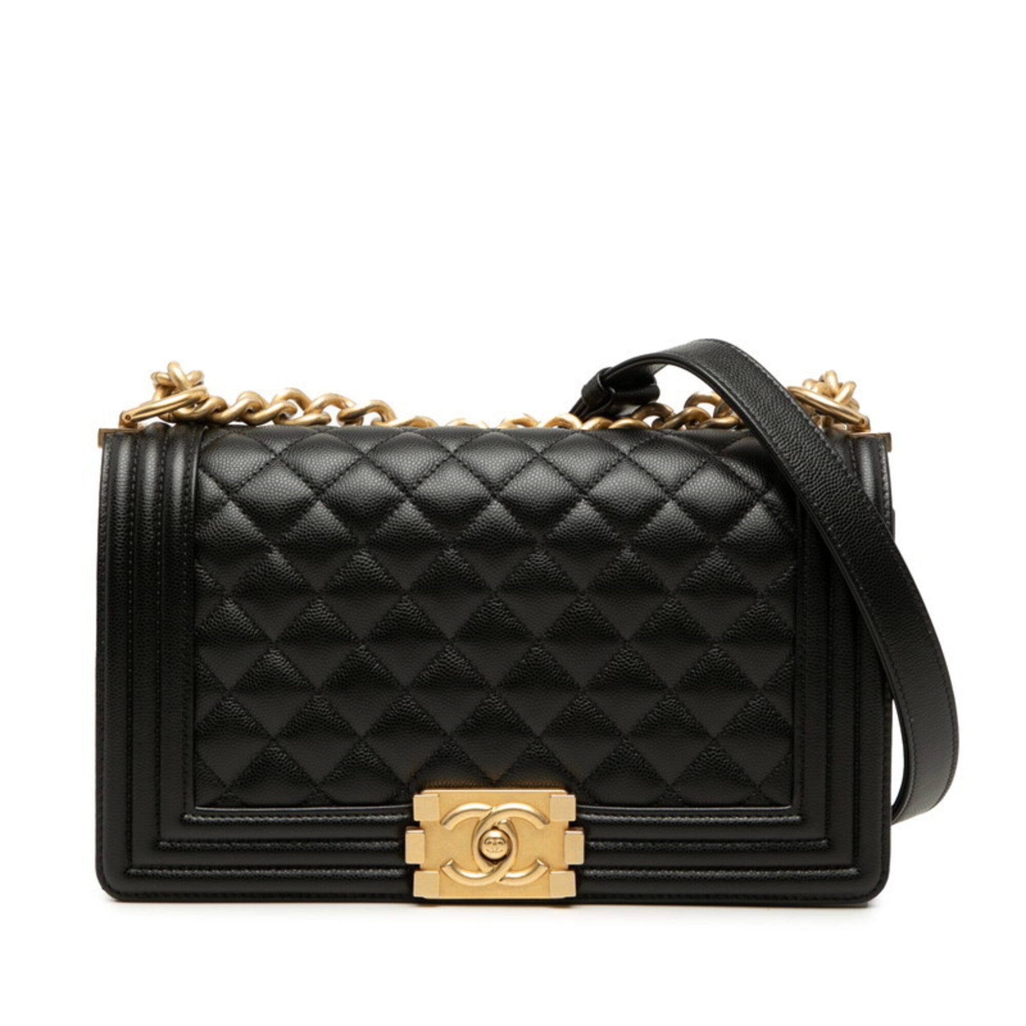 Chanel Black Gold Grained Calfskin Shoulder Bag (Pre-Owned)
