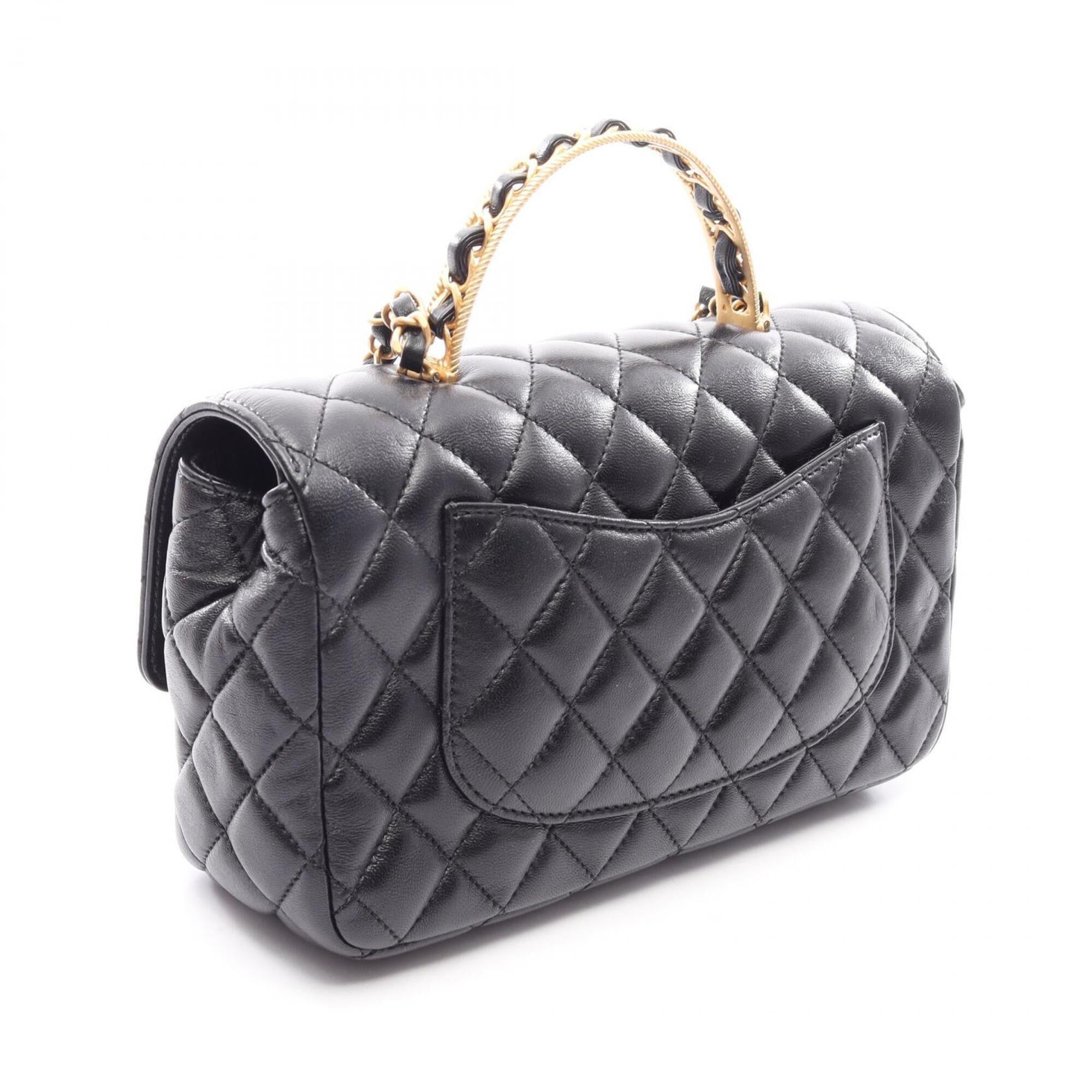 Chanel Black Leather Handbag Shoulder Bag (Pre-Owned)
