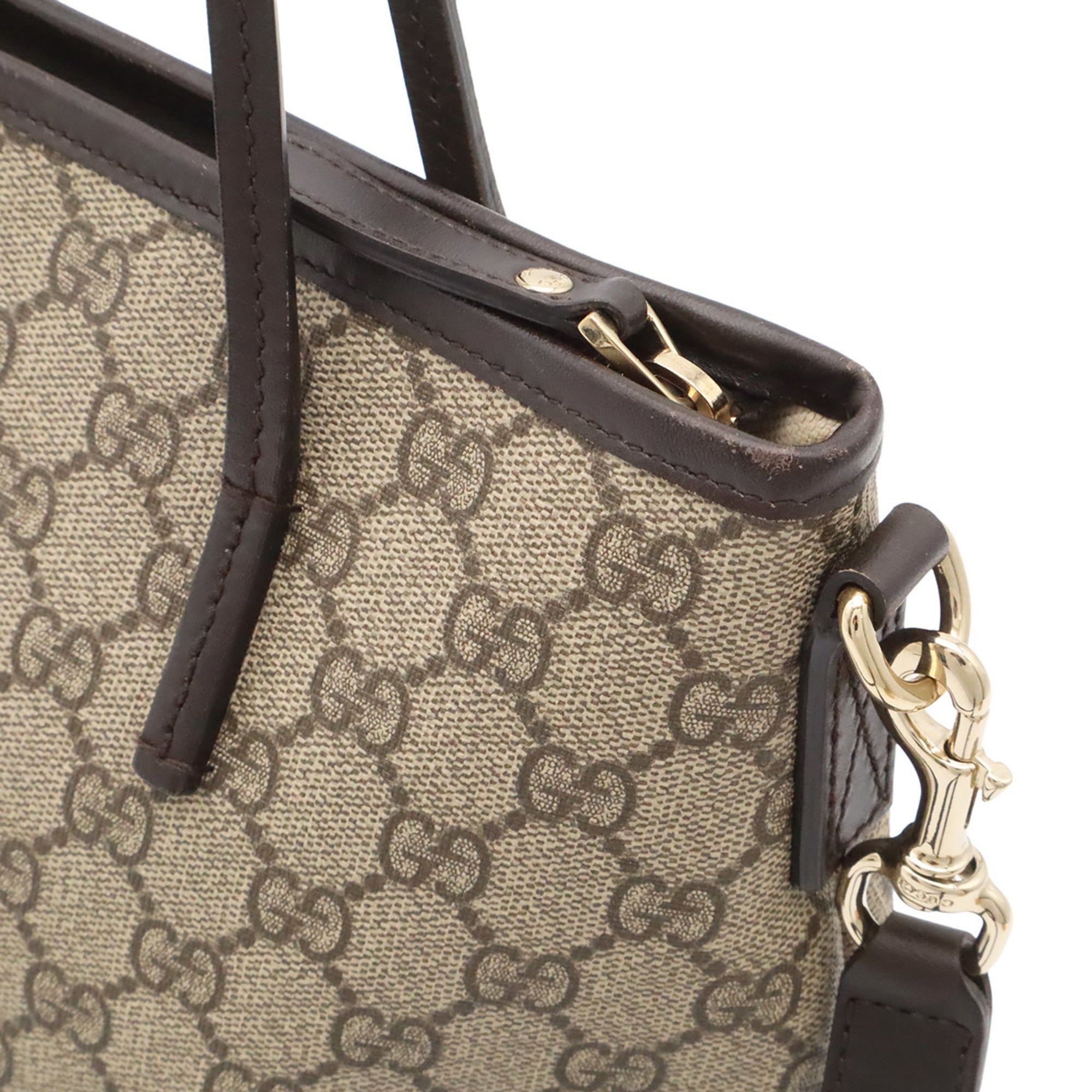 Gucci Gg Plus Beige Dark Brown Gg Supreme Canvas Pvc Coated Canvas Leather Handbag Shoulder Bag Tote Bag (Pre-Owned)