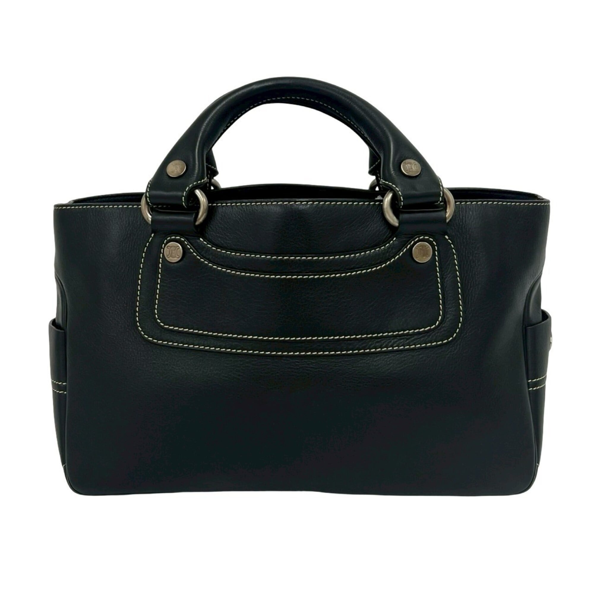 Celine Black Leather Boston Bag Handbag Tote Bag (Pre-Owned)