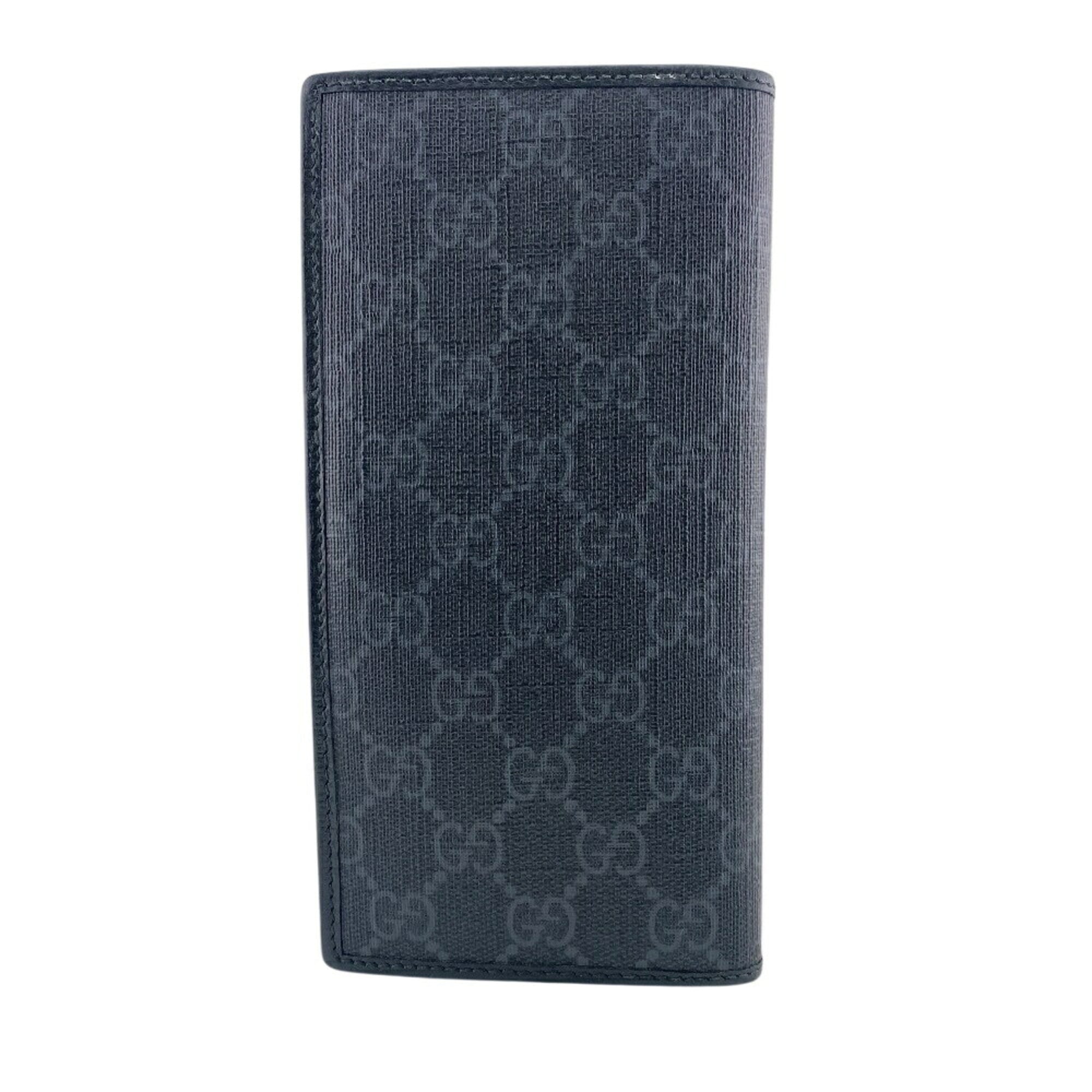 Gucci Gg Supreme Black Leather Long Wallet (Bi-Fold) (Pre-Owned)