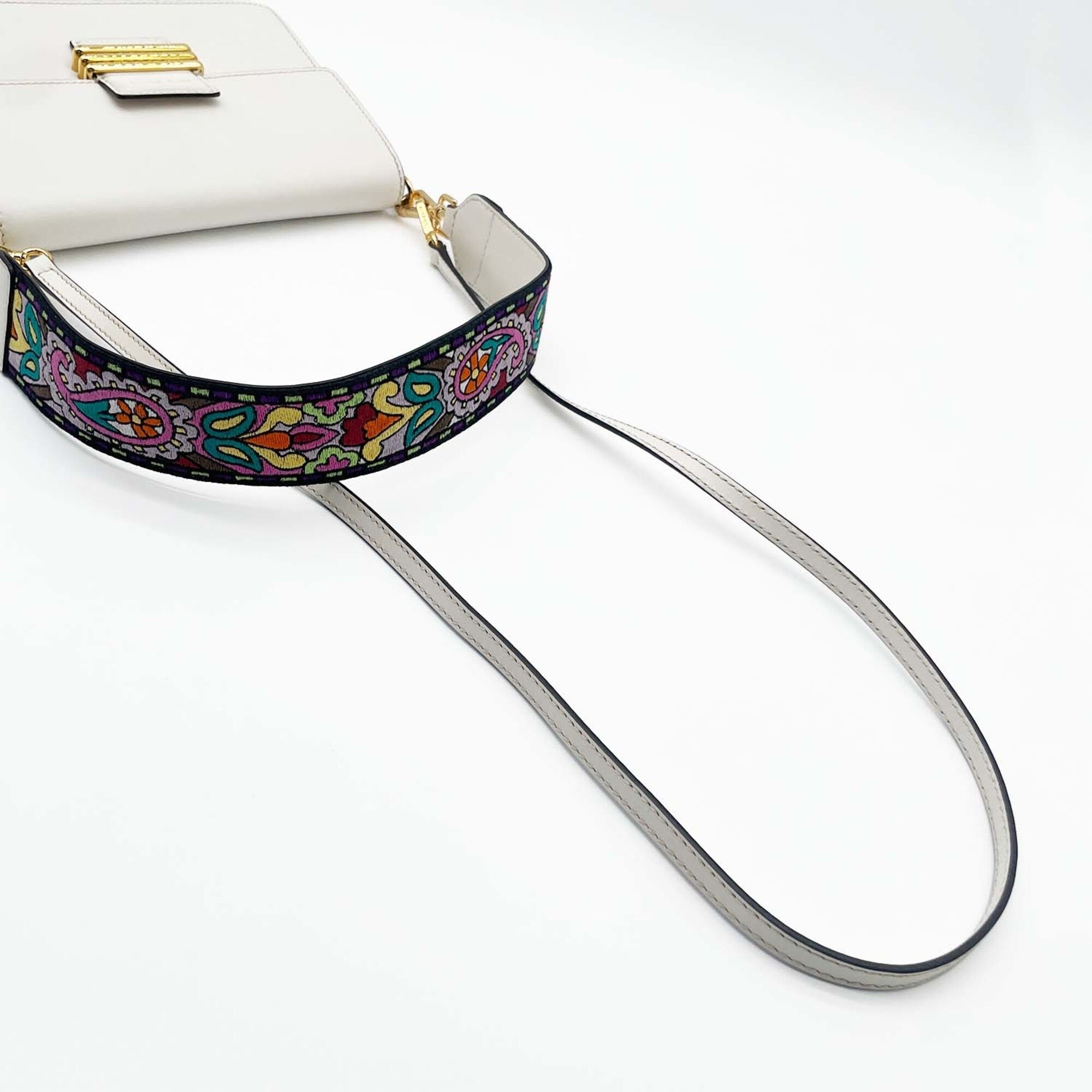 Etro Multi-Color White Leather Shoulder Bag (Pre-Owned)