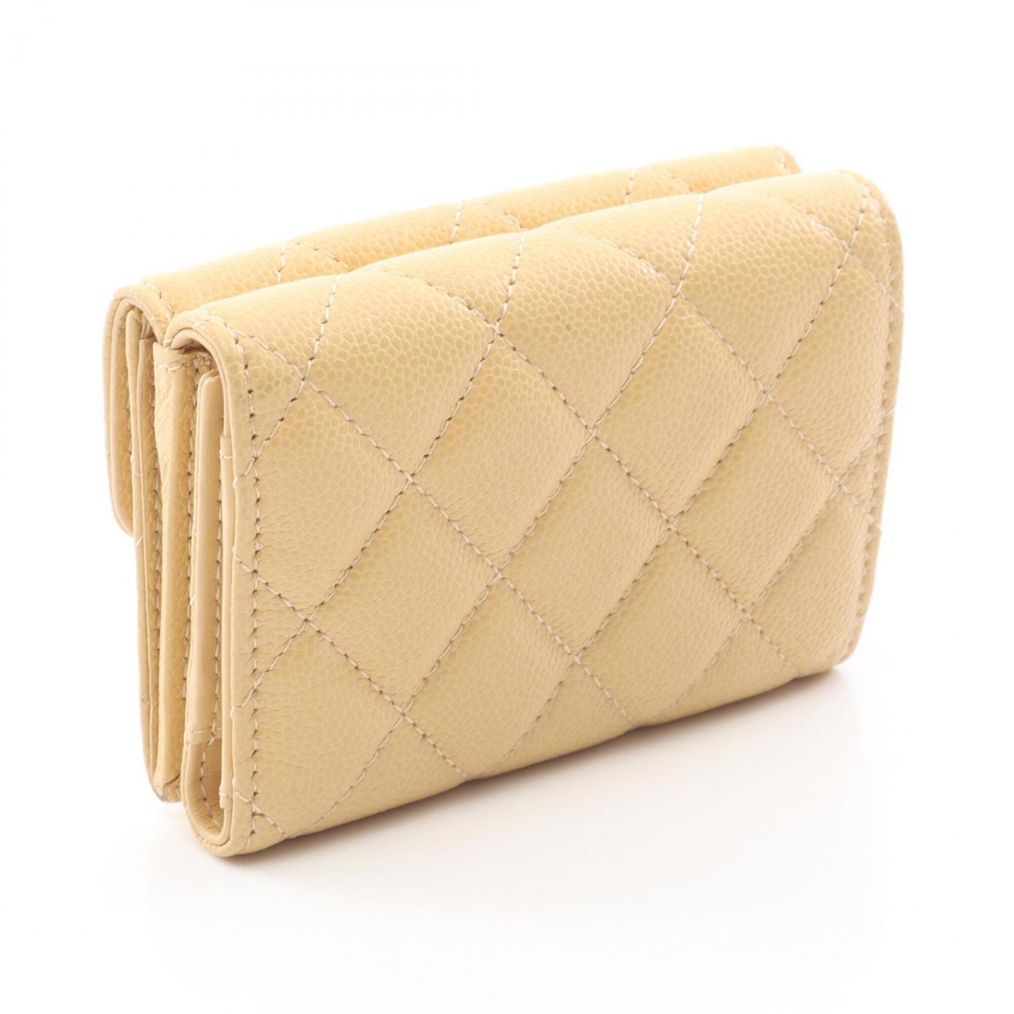 Chanel Beige Grained Calfskin Wallet (Tri-Fold) (Pre-Owned)