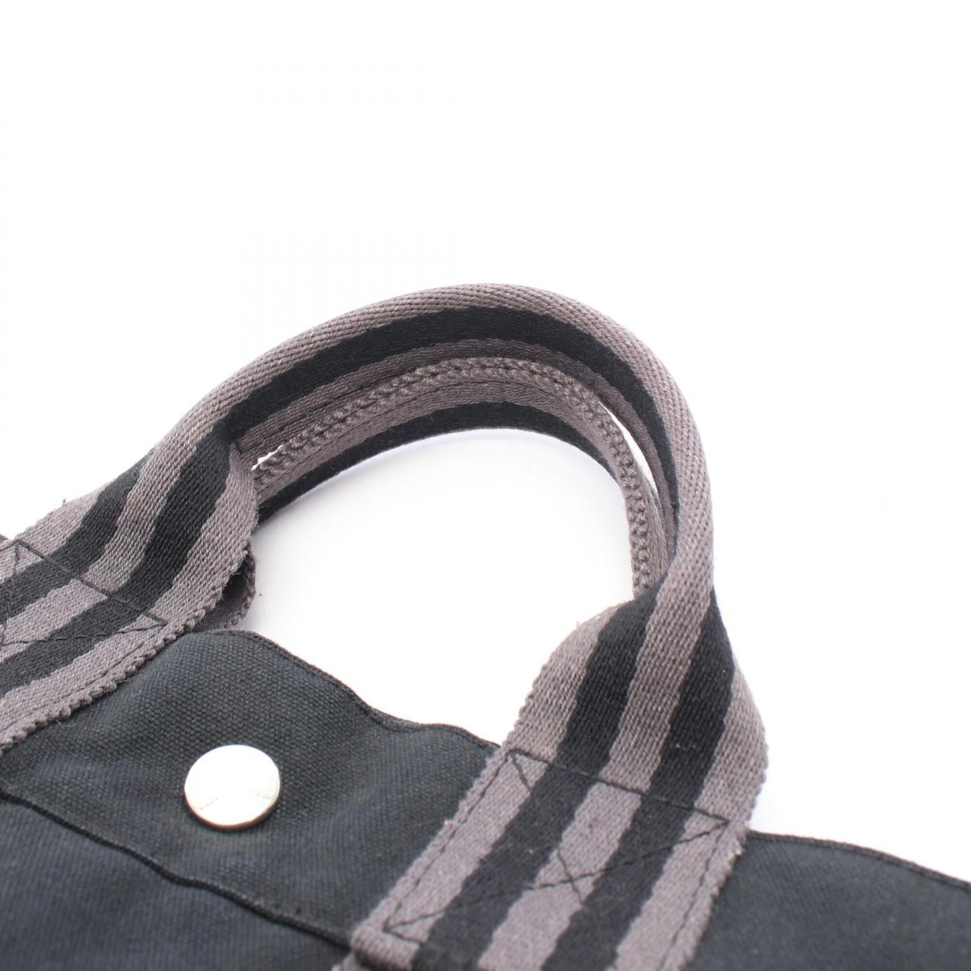Hermes Black Gray Canvas Handbag Tote Bag (Pre-Owned)