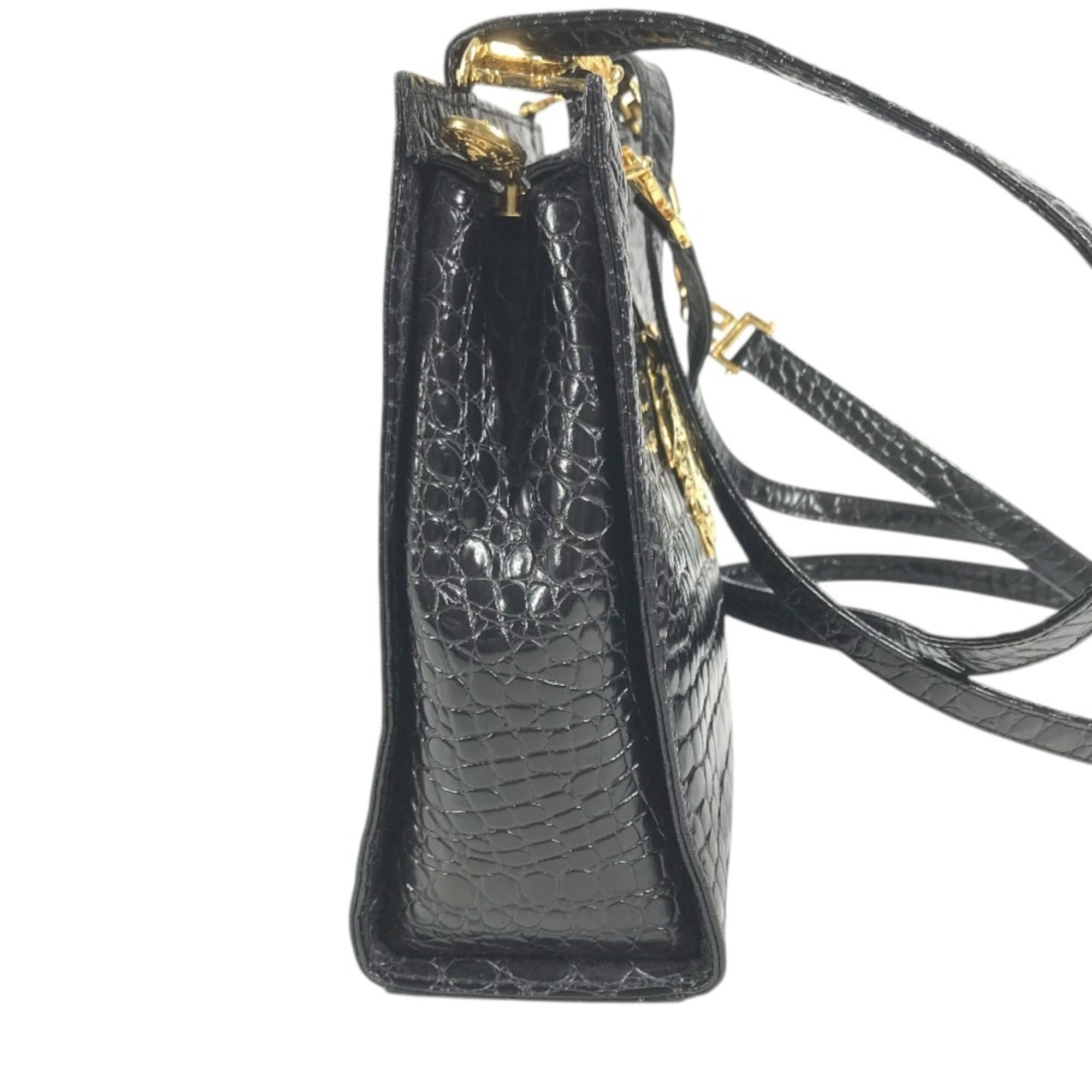 Versace Black Leather Shoulder Bag Tote Bag (Pre-Owned)