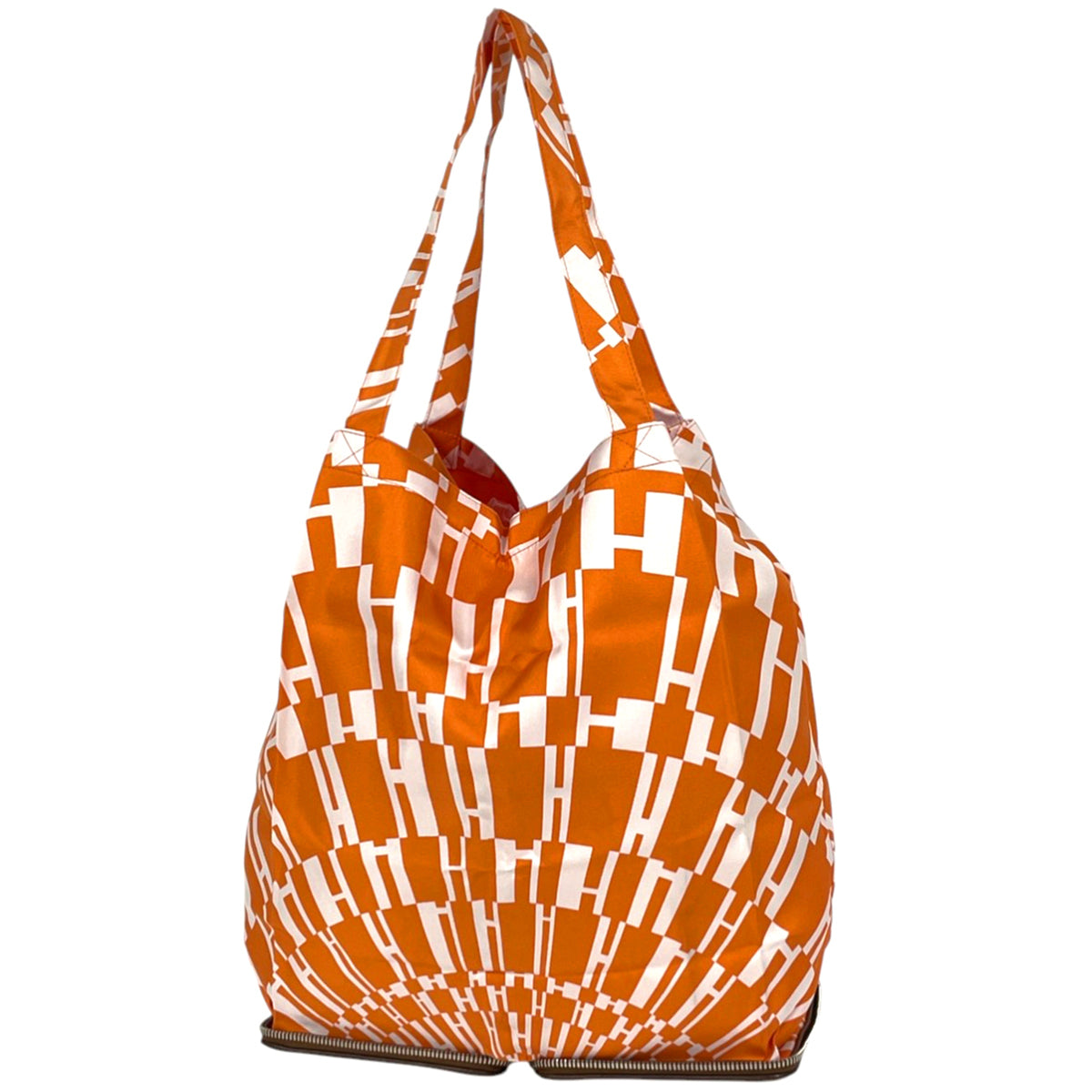 Hermes Brown Orange Leather Silk Eco-Bag Tote Bag (Pre-Owned)