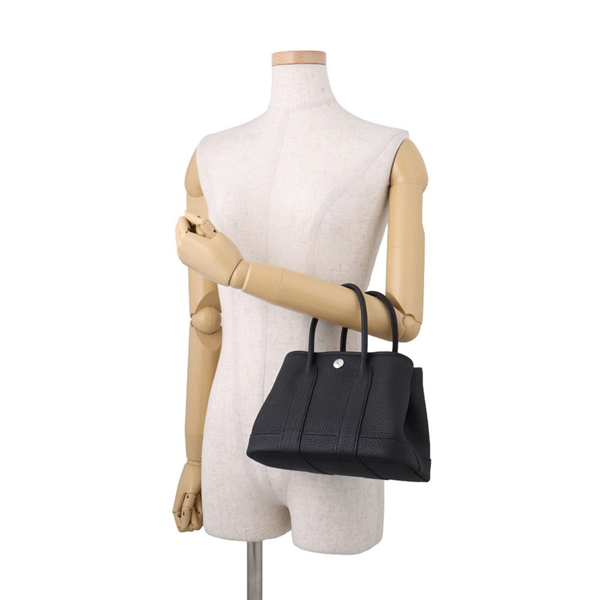 Hermes Garden Black Negonda Leather Handbag Tote Bag