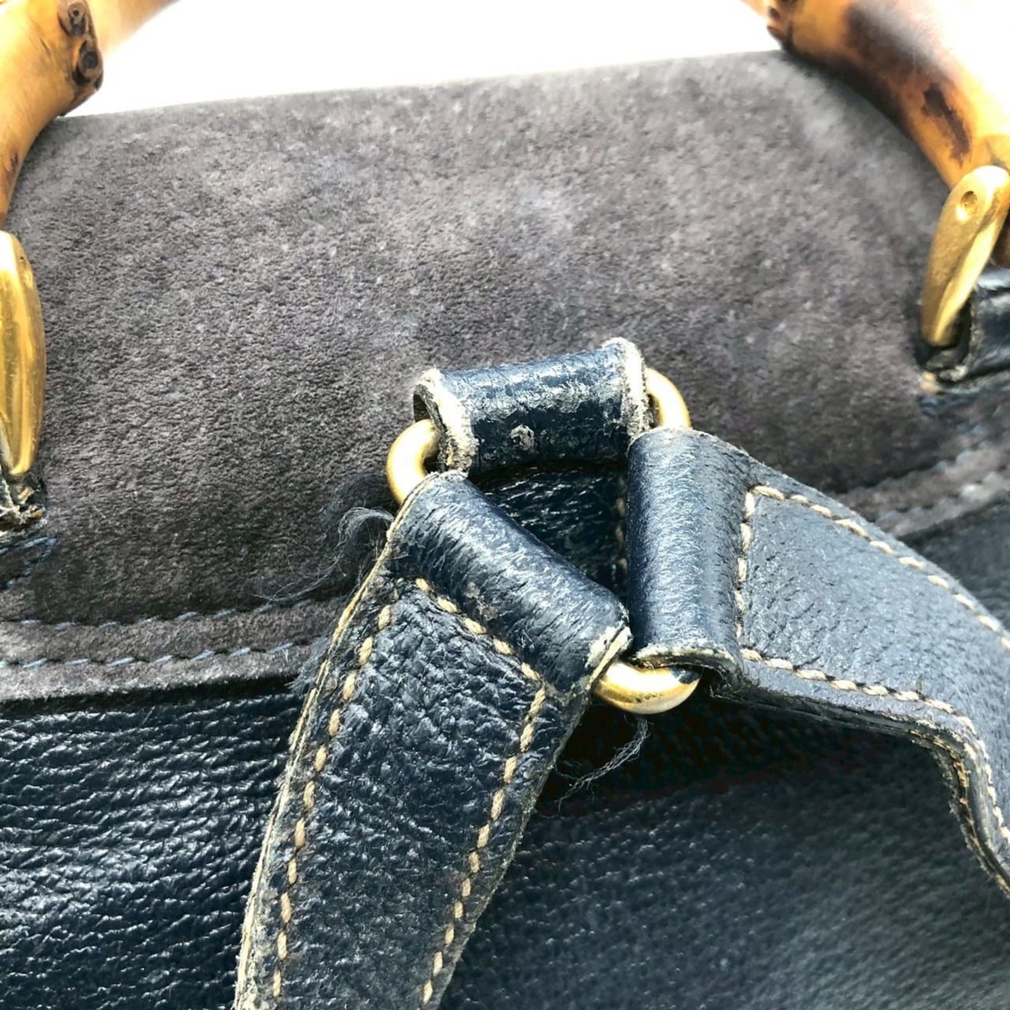 Gucci Navy Bamboo Suede Backpack (Pre-Owned)