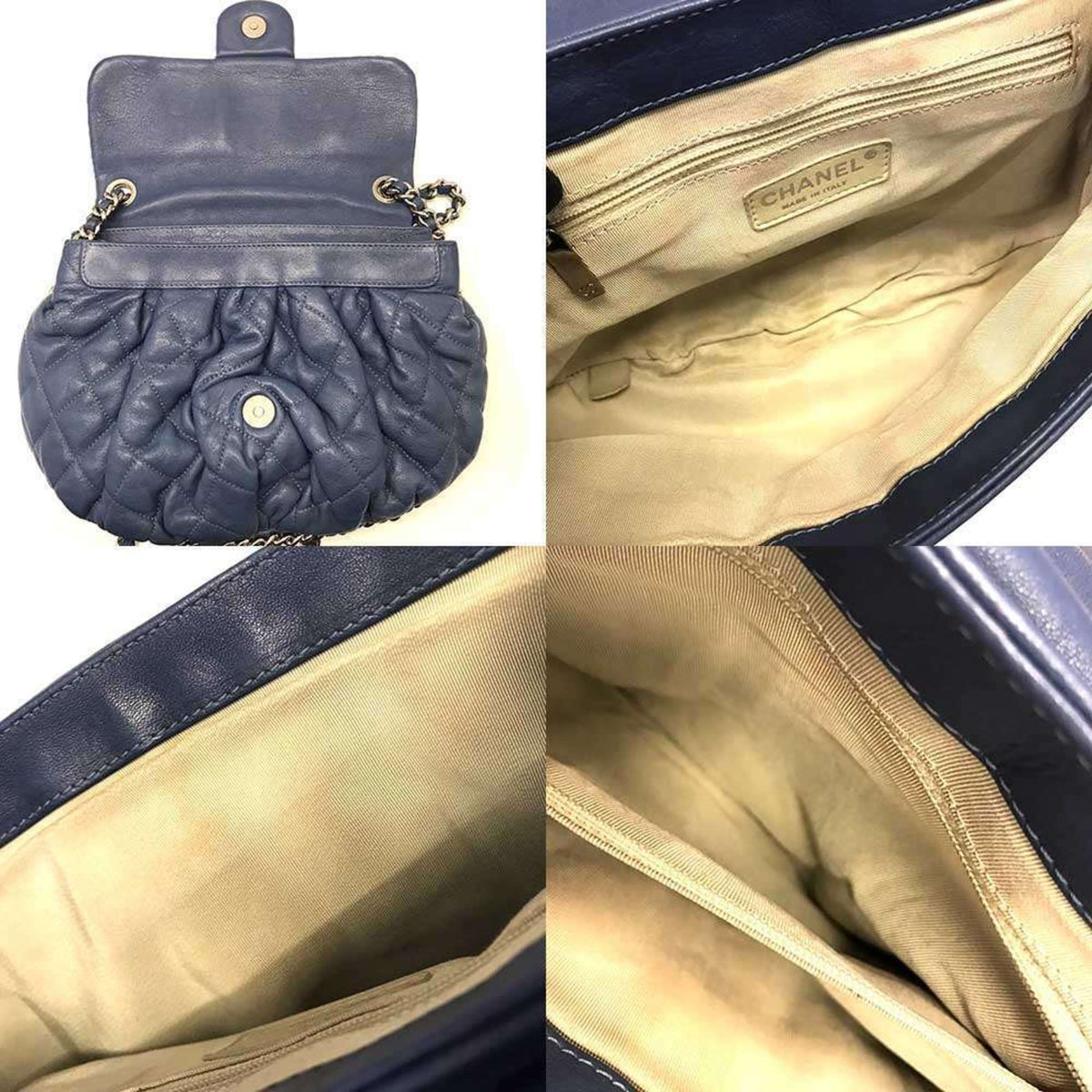 Chanel Matelasse Navy Leather Shoulder Bag (Pre-Owned)