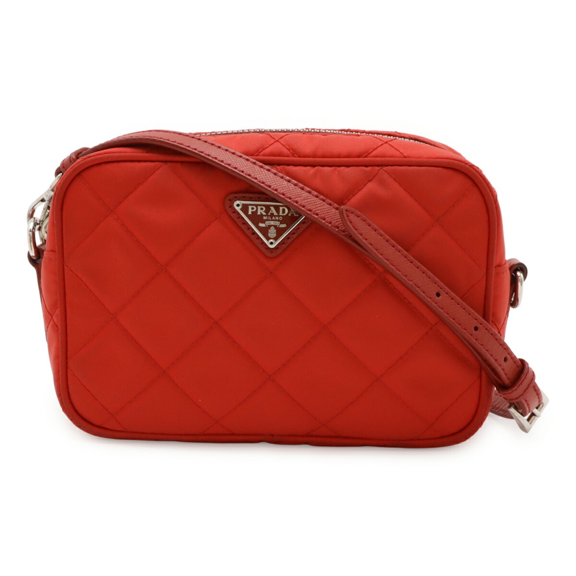Prada Red Color Nylon Leather Clutch Bag Pochette Shoulder Bag (Pre-Owned)