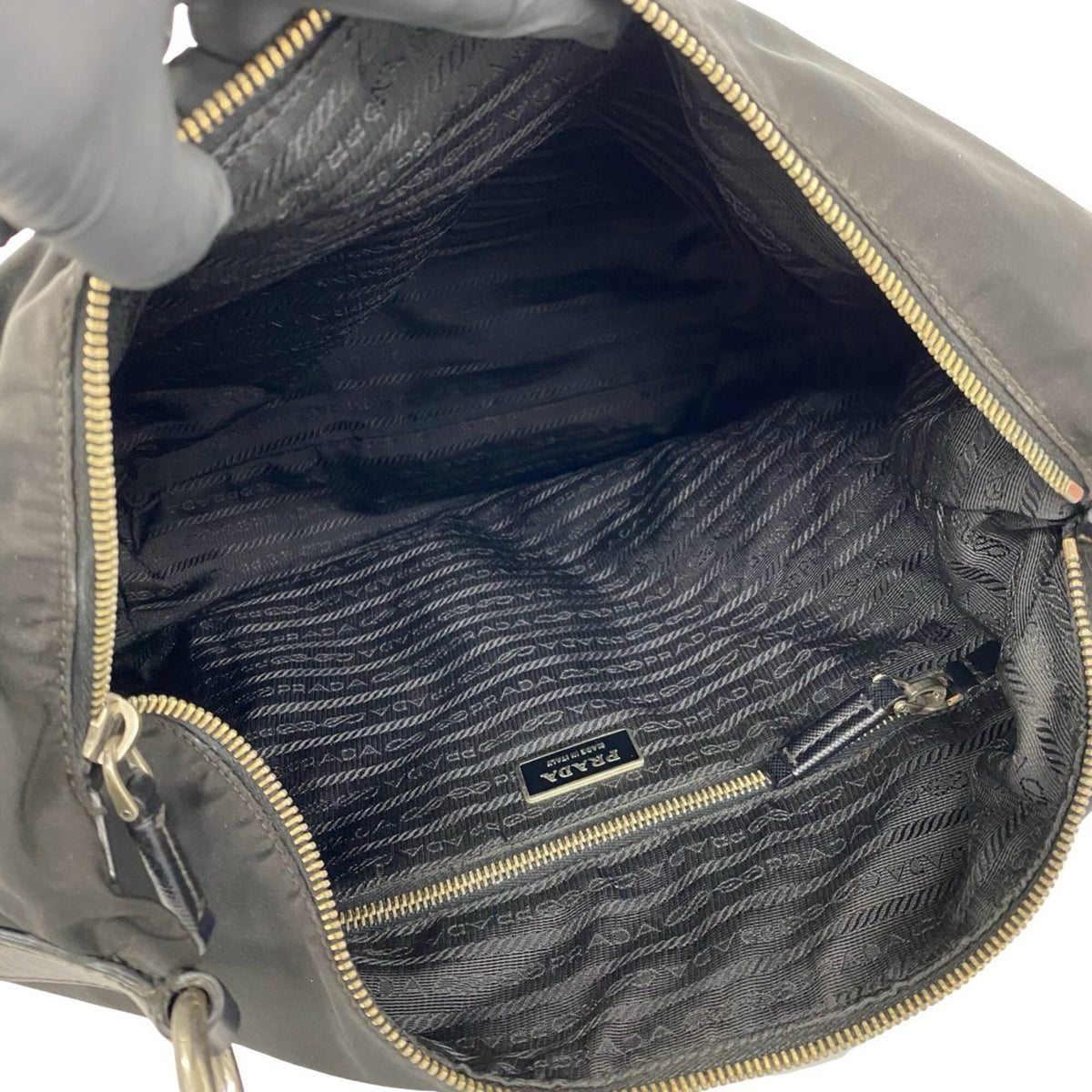 Prada Black Nylon Leather Shoulder Bag Tote Bag (Pre-Owned)