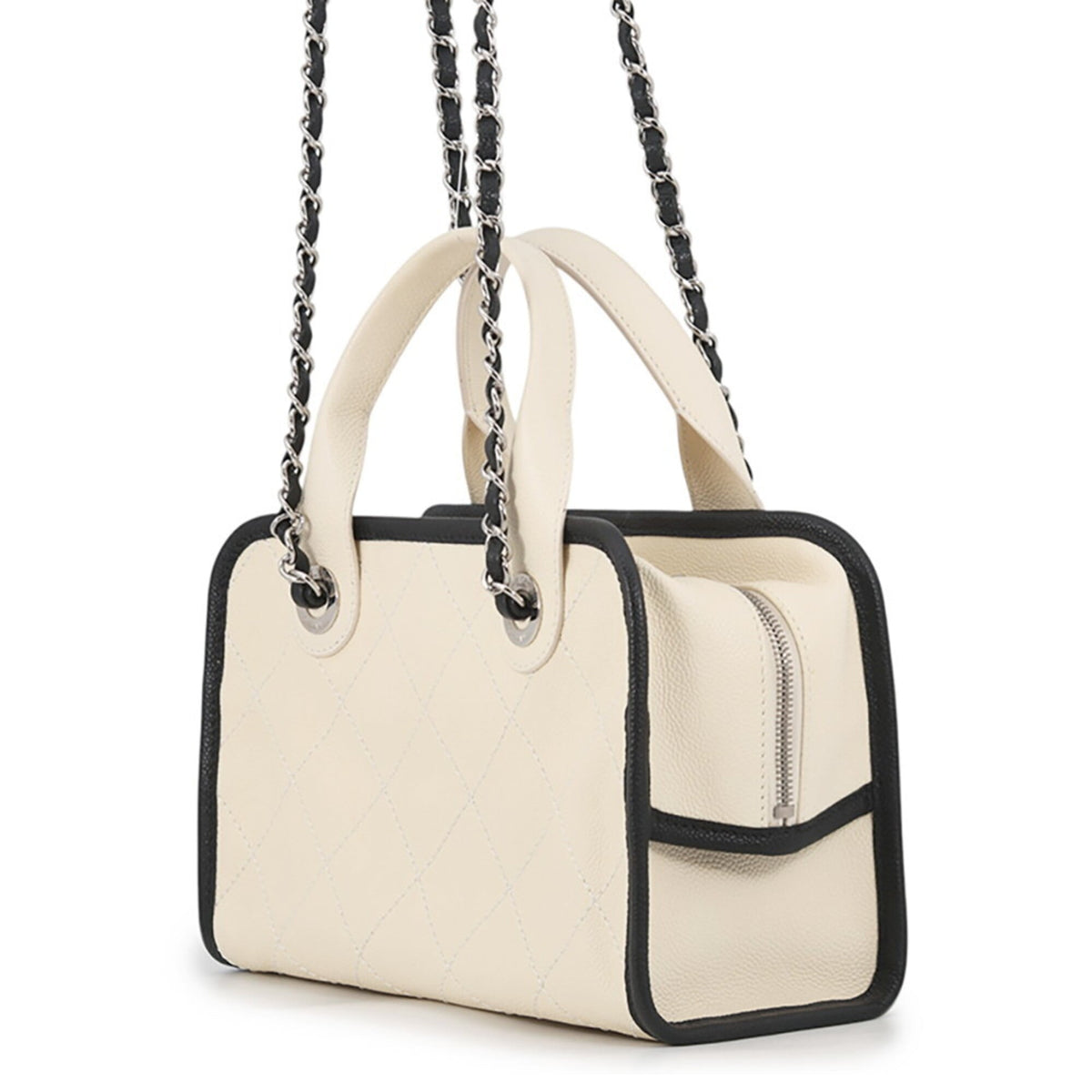 Chanel Black White Grained Calfskin Handbag (Pre-Owned)