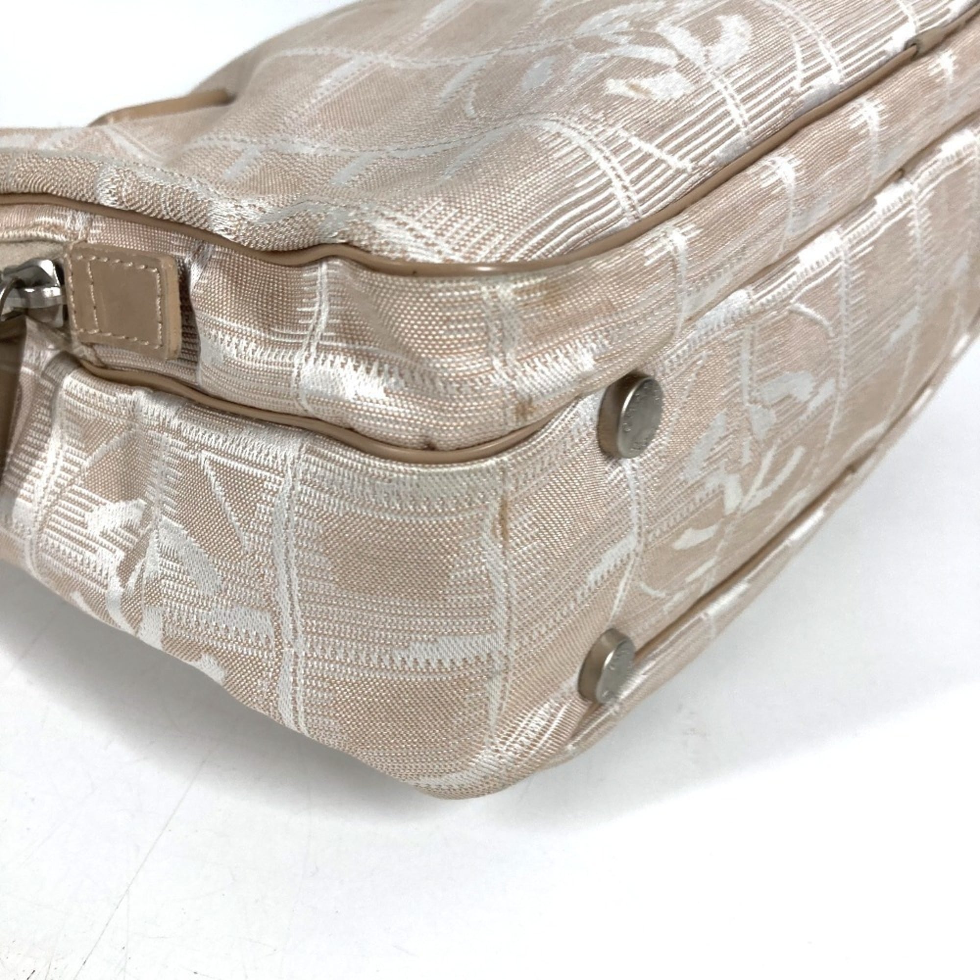 Chanel Beige Nylon Leather Handbag Tote Bag (Pre-Owned)