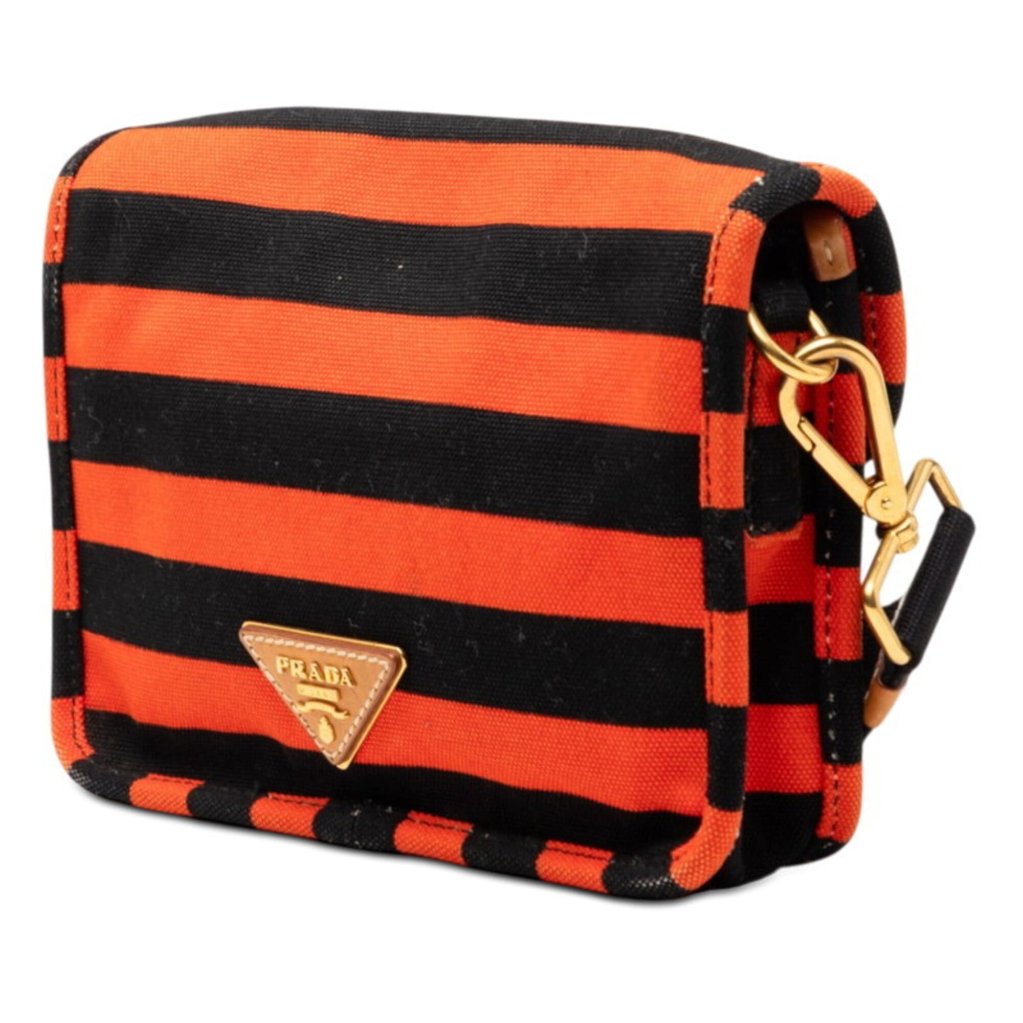 Prada Canapa Black Orange Canvas Leather Shoulder Bag (Pre-Owned)