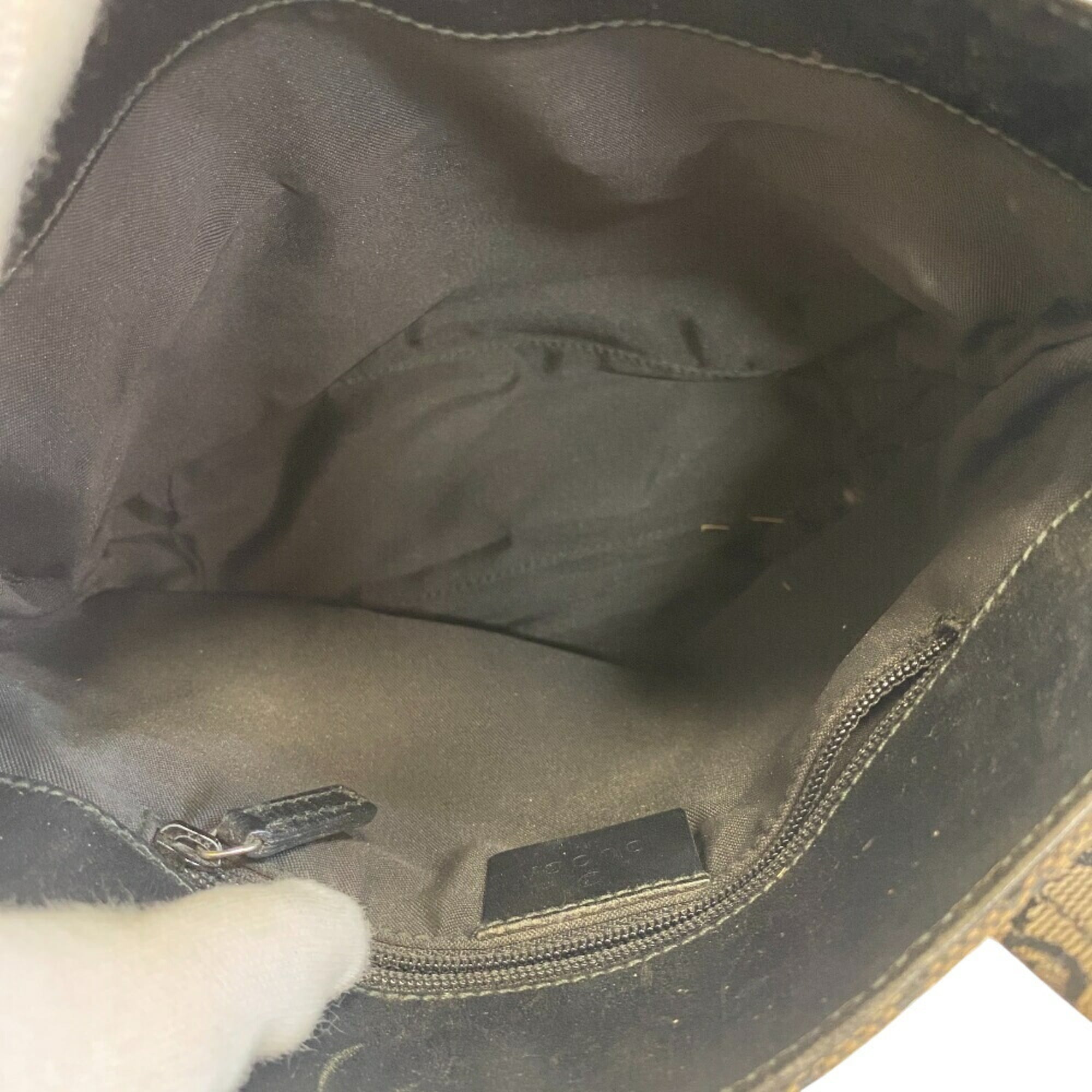 Gucci Beige Black Canvas Leather Handbag (Pre-Owned)