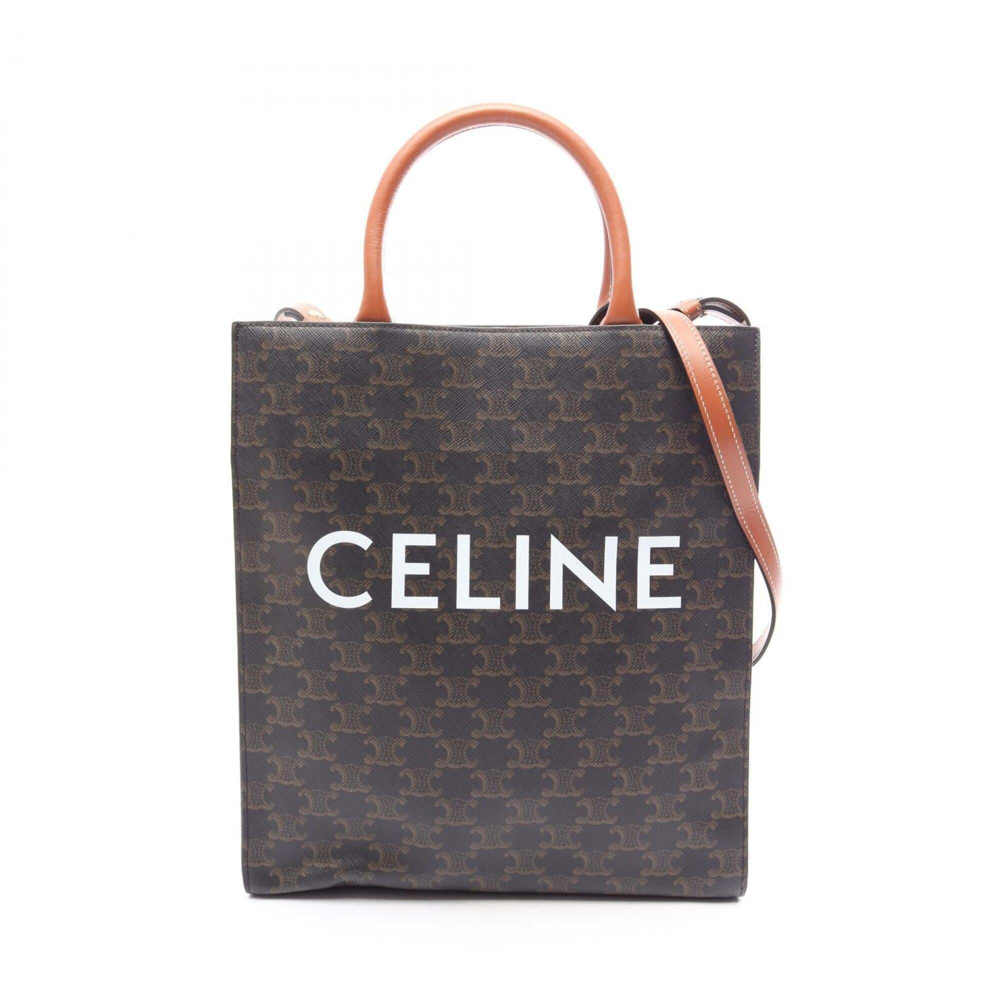 Celine Black Brown White Coated Canvas Leather Handbag Tote Bag (Pre-Owned)