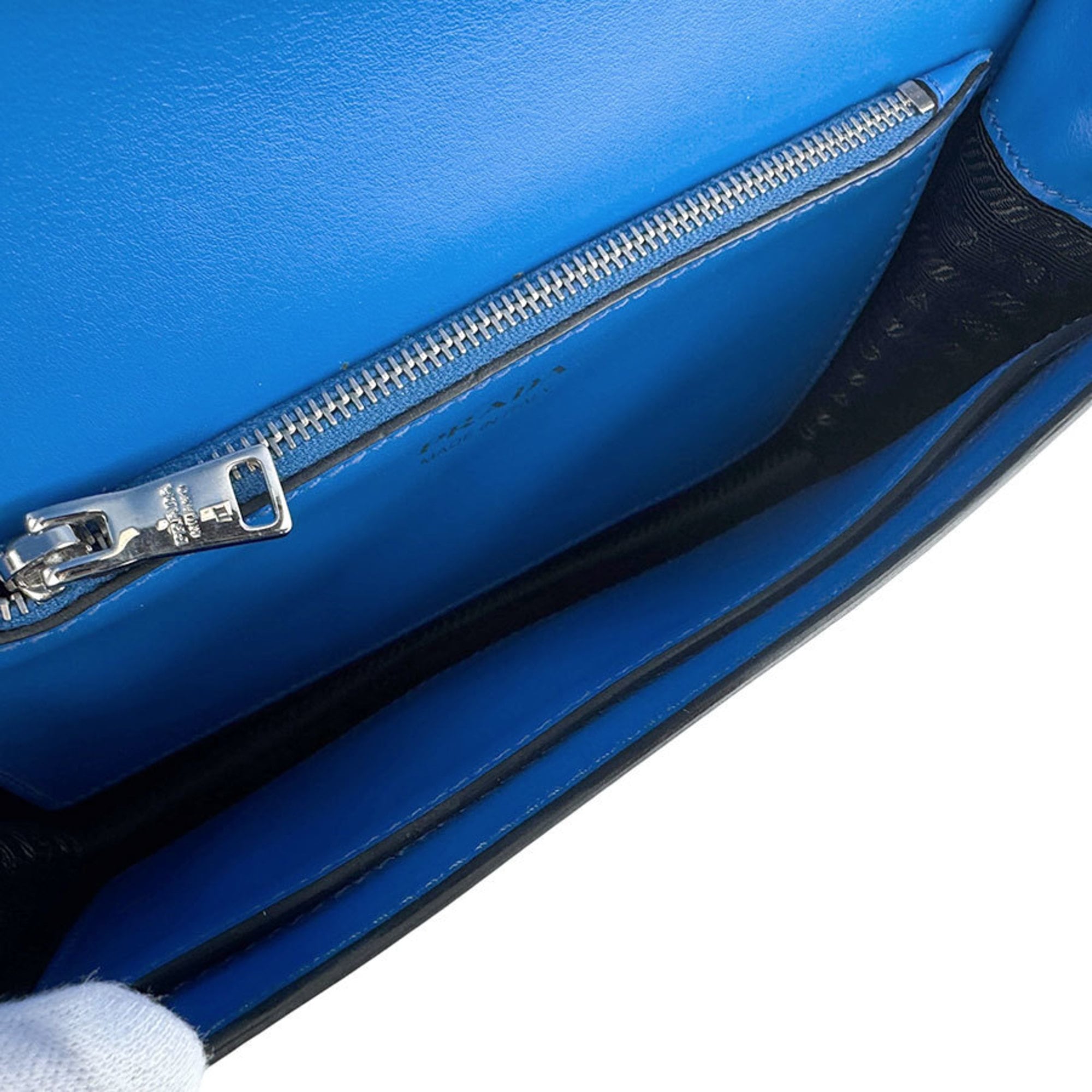 Prada Black Blue Leather Clutch Bag Shoulder Bag (Pre-Owned)