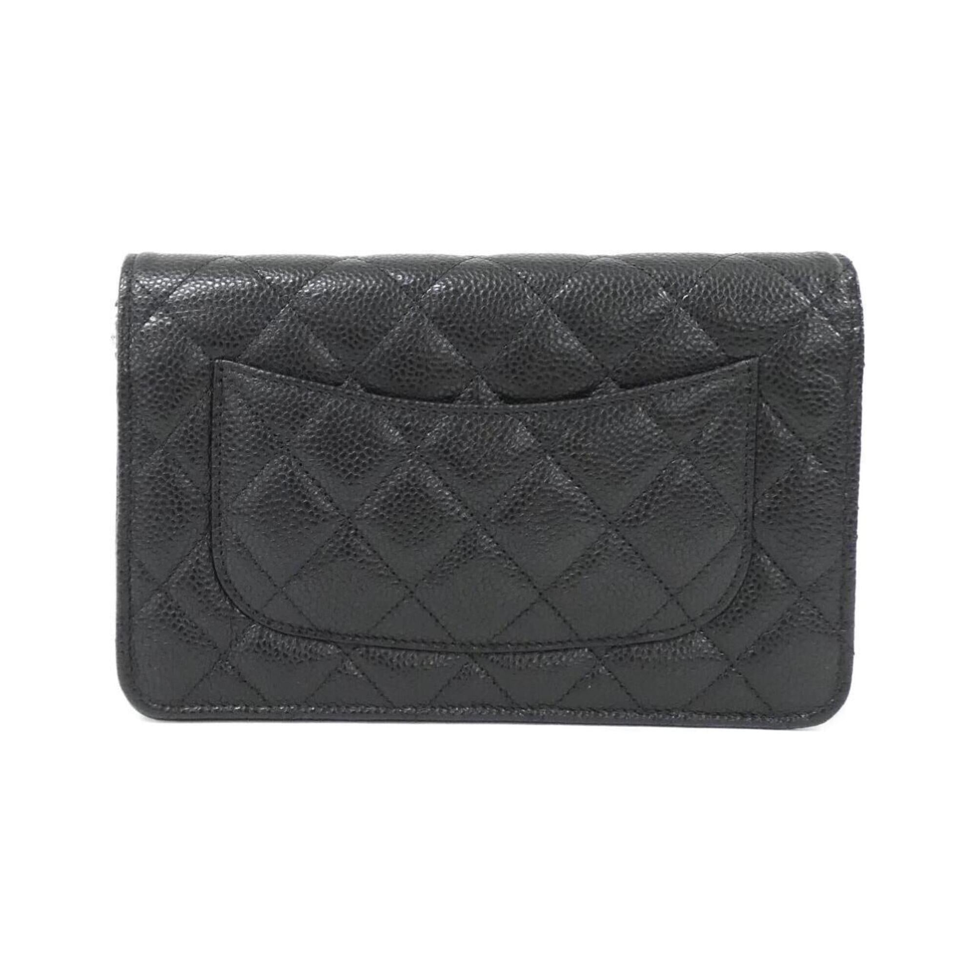 Chanel Black Bordeaux Grained Calfskin Chain/Shoulder Wallet (Pre-Owned)