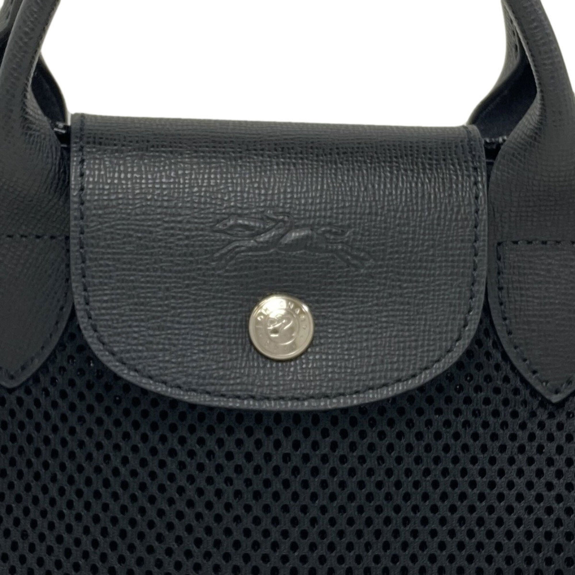 Longchamp Black White Polyester Handbag (Pre-Owned)