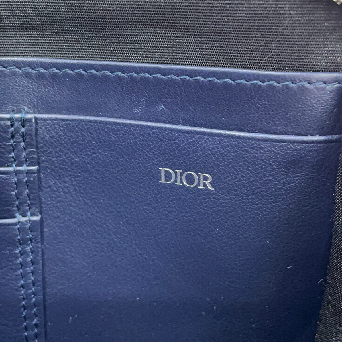 Christian Dior Gray Navy Leather Shoulder Bag (Pre-Owned)