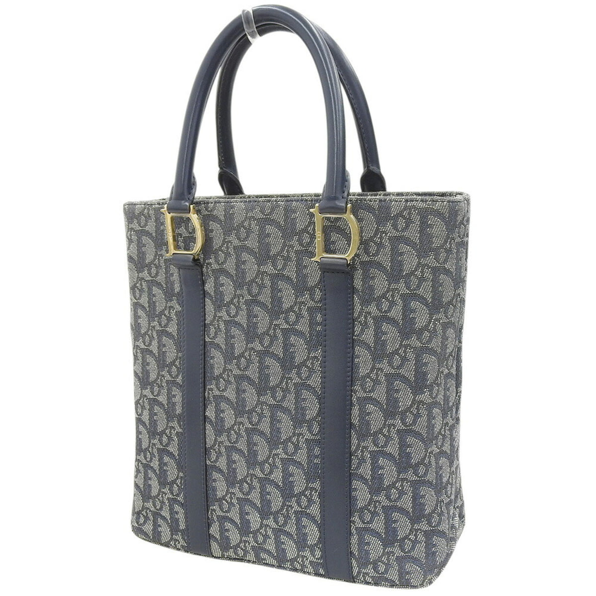 Christian Dior Trotter Navy Trotter Leather Canvas Handbag Tote Bag (Pre-Owned)