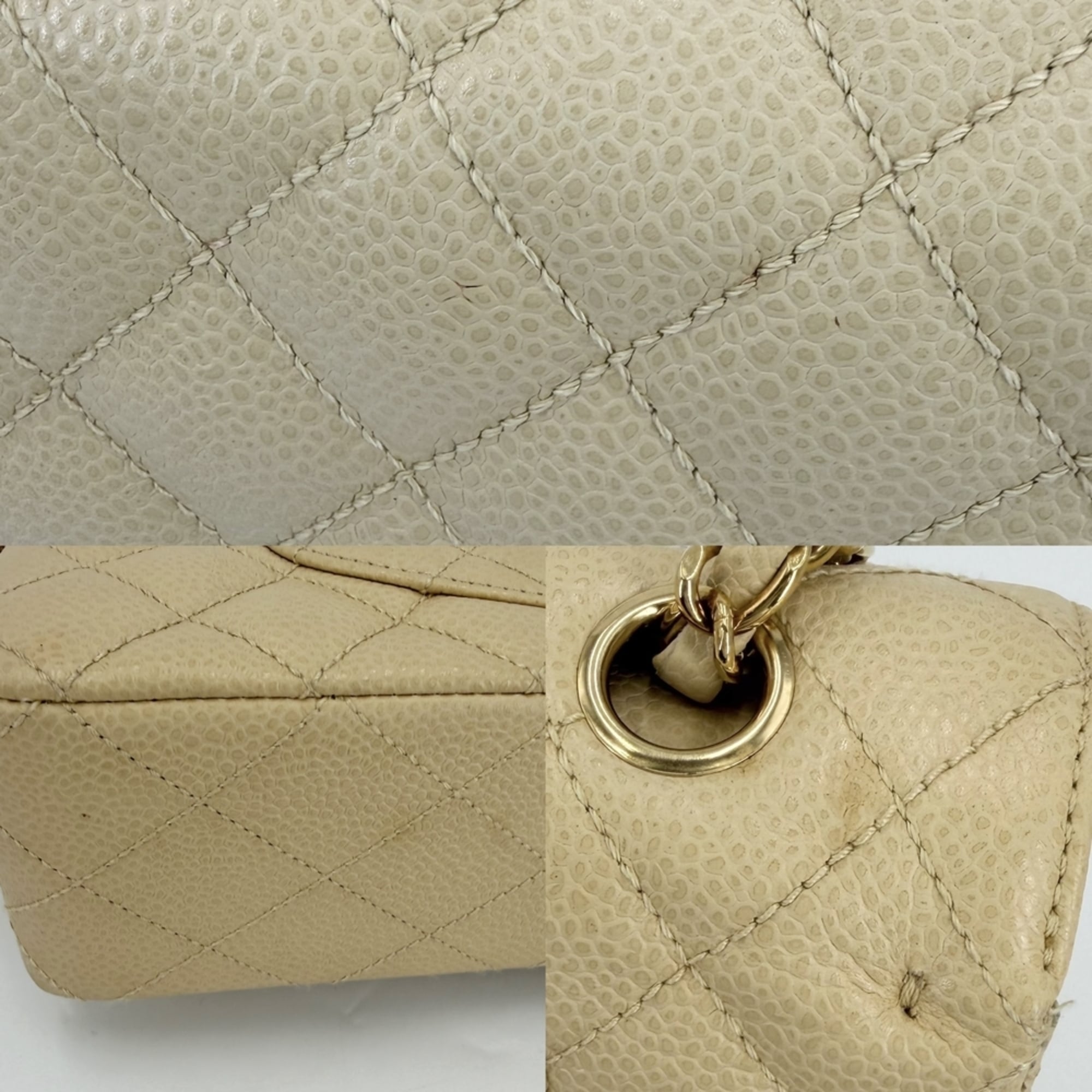 Chanel Beige Beige Gold Grained Calfskin Shoulder Bag (Pre-Owned)