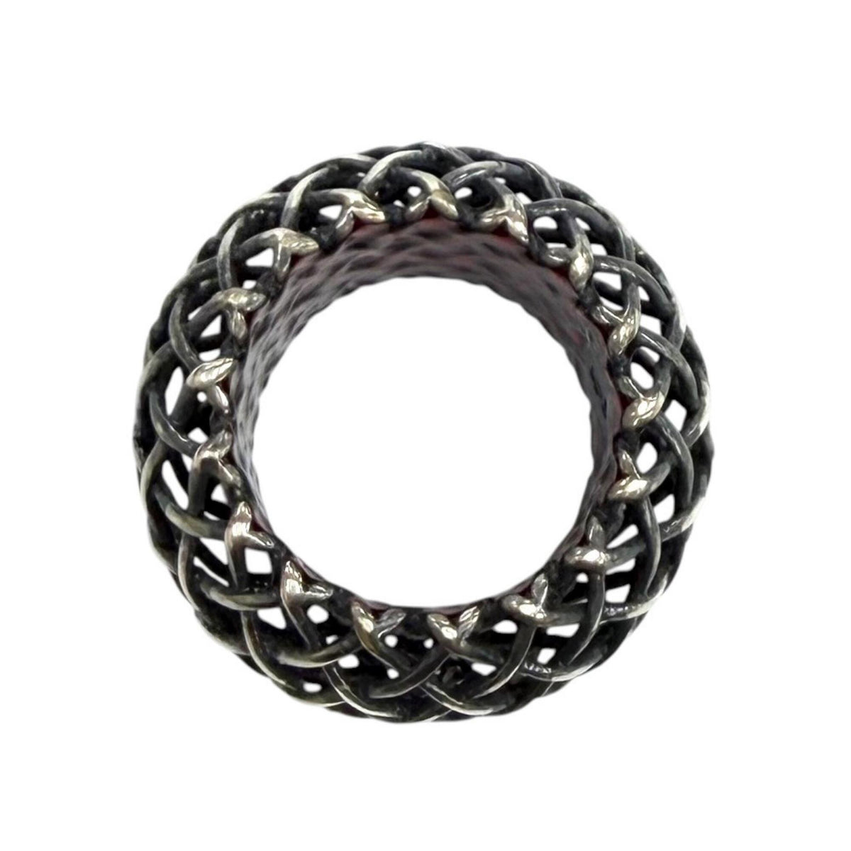 Bottega Veneta Silver Red Color Silver 925 Band Ring (Pre-Owned)