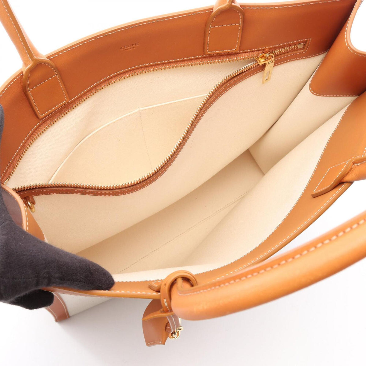 Celine Brown White Canvas Leather Handbag Tote Bag (Pre-Owned)