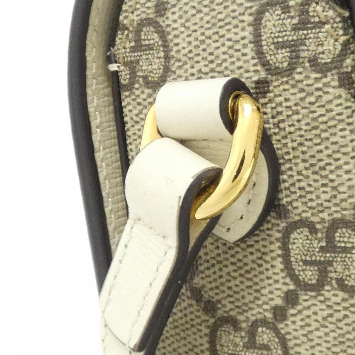 Gucci Horsebit Beige White Gg Supreme Canvas Shoulder Bag (Pre-Owned)